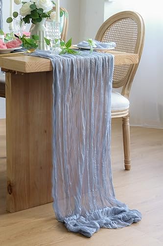 Miniatura 6 de 5 caminos de mesa de 13 pies color azul polvoriento, camino de mesa bohemio de gasa de queso, camino de mesa rústico transparente de 160 pulgadas de