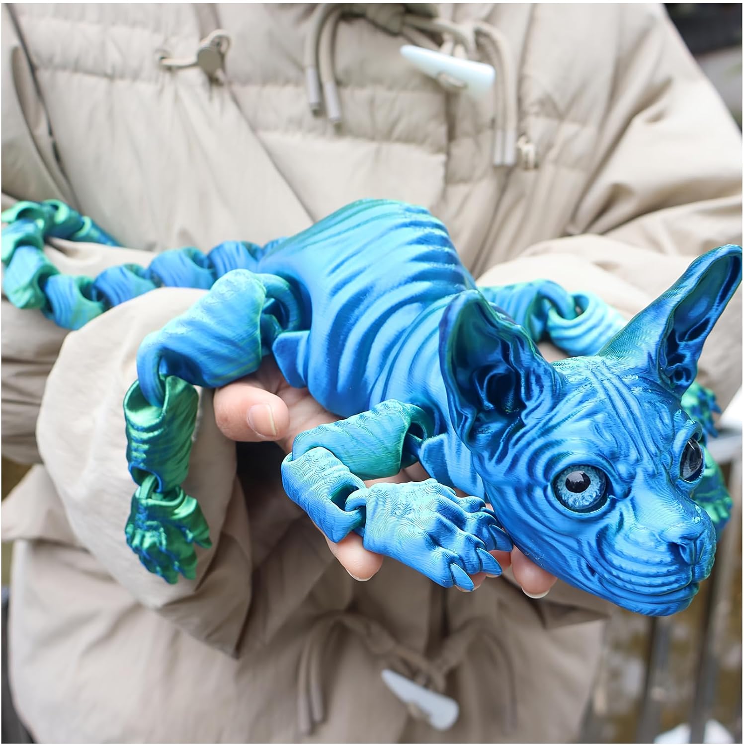 YANWAI 3D Printed Articulated Cat Figure 23cm/9.06inch Realistic Hairless Sphynx Cat Decoration & Stress Relief Toy for Adults