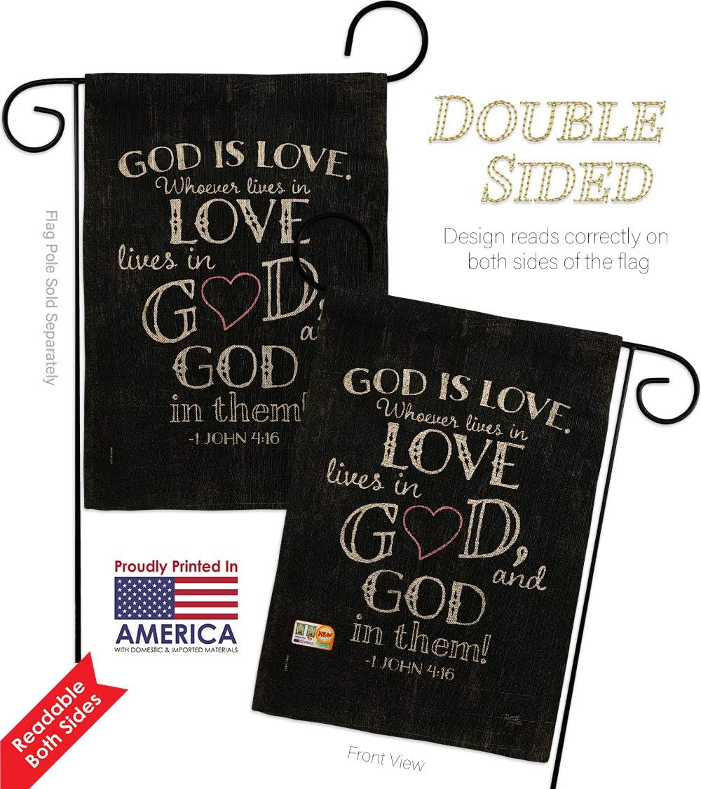 God is Love Burlap Burlap Garden Flag Set with Stand Religious Bible Verses Bless Faith Thank Hope Pray Christian Religion Small Decorative Gift Yard House Banner Double-Sided Made In USA 13 X 18.5