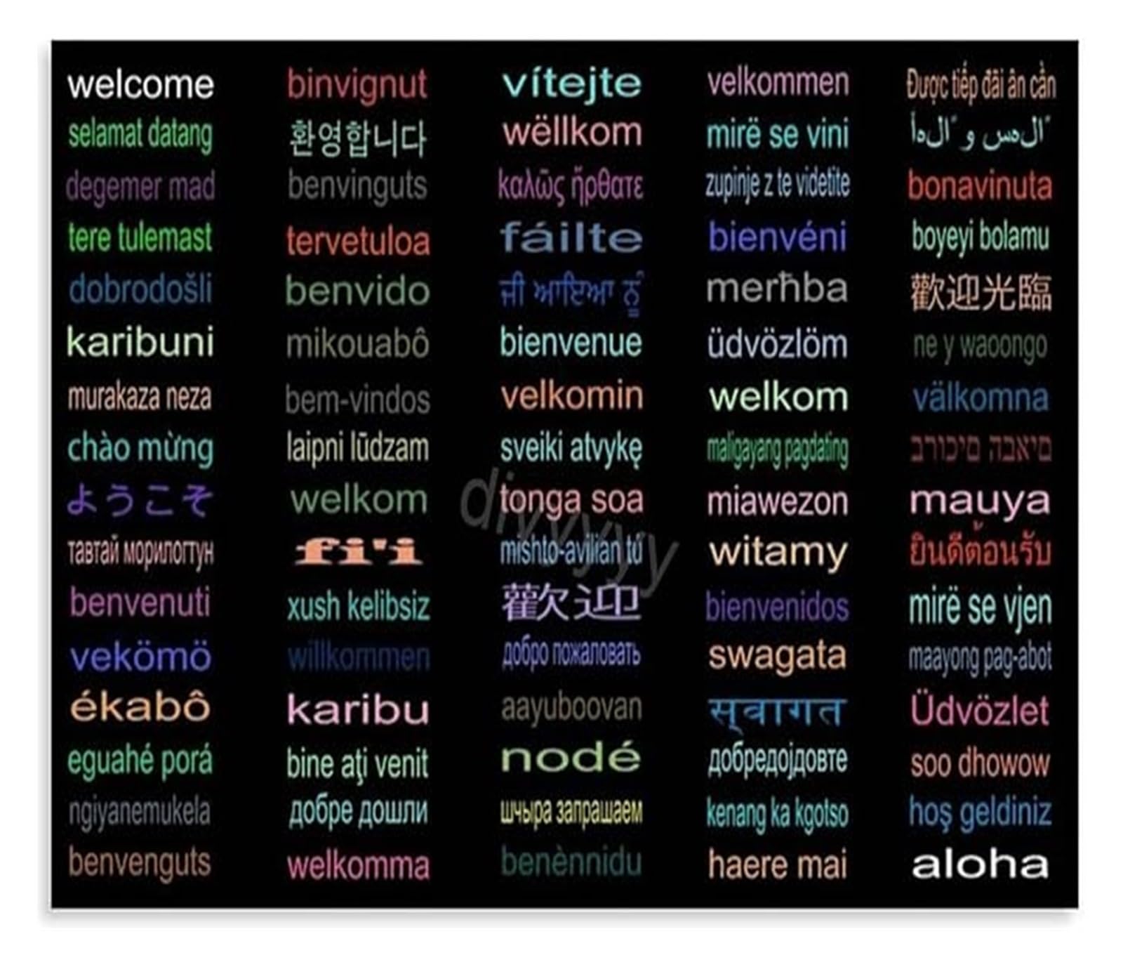 Multilingual Welcome Sign in Many Languages Educational Canvas Print for Living Room Bedroom or Entryway Wall Decor(Framed,16x24inch(40x60cm))