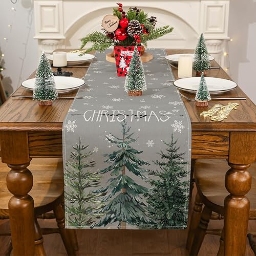 Miniatura 2 de Siilues Camino de mesa de Navidad decoración de árbol de Navidad en acuarela copo de nieve camino de Navidad para mesa decoración de vacaciones de