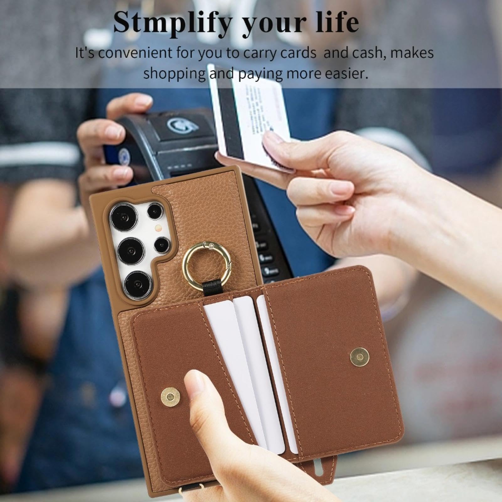 Do Galaxy S25 Plus Portfel Crossbody z Kieszonką na Karty Etui na Telefon Smycz Pasek Na Nadgarstek Skórzane Etui (Do Galaxy S25 Plus/Brązowy)