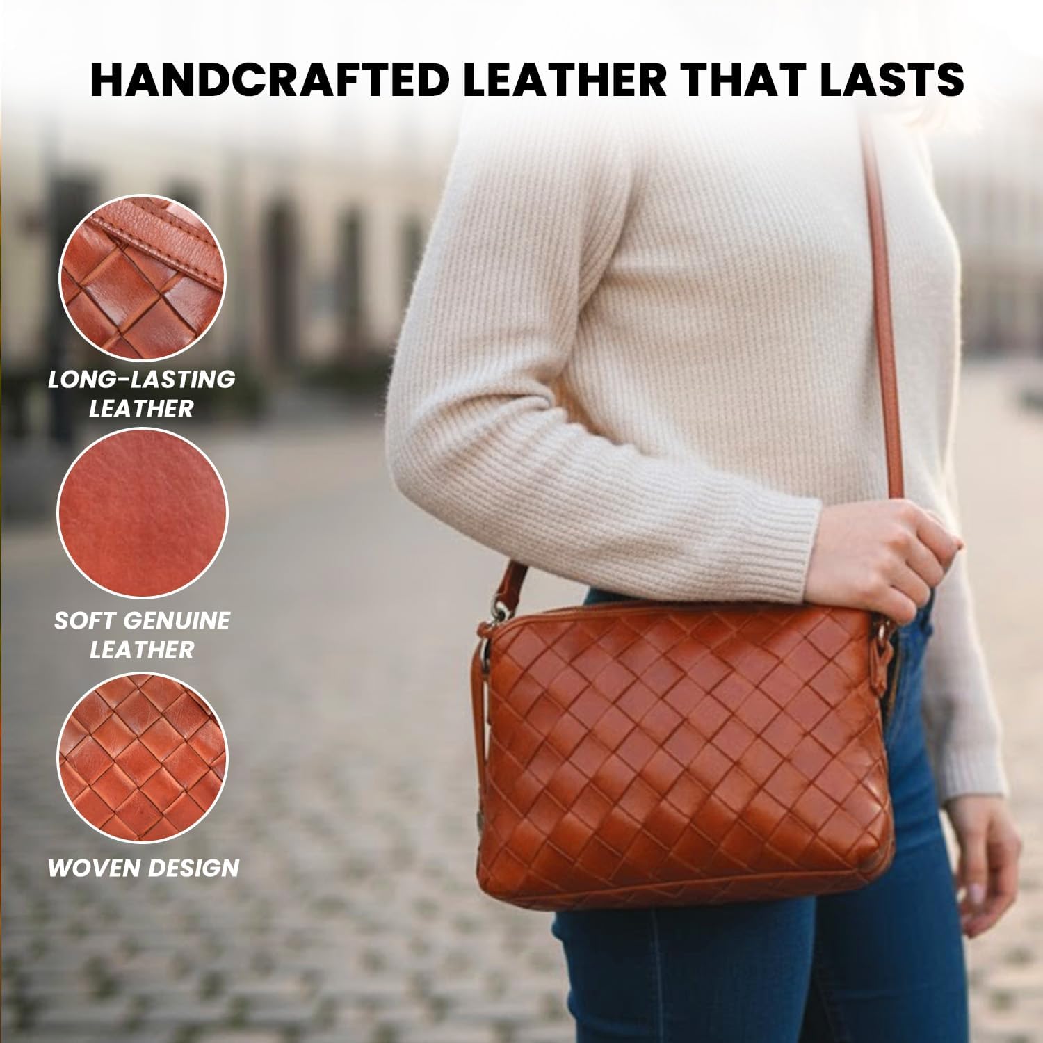 Genuine Leather Crossbody Sling Bag for Women - Trendy Casual Office Bag with Adjustable Strap