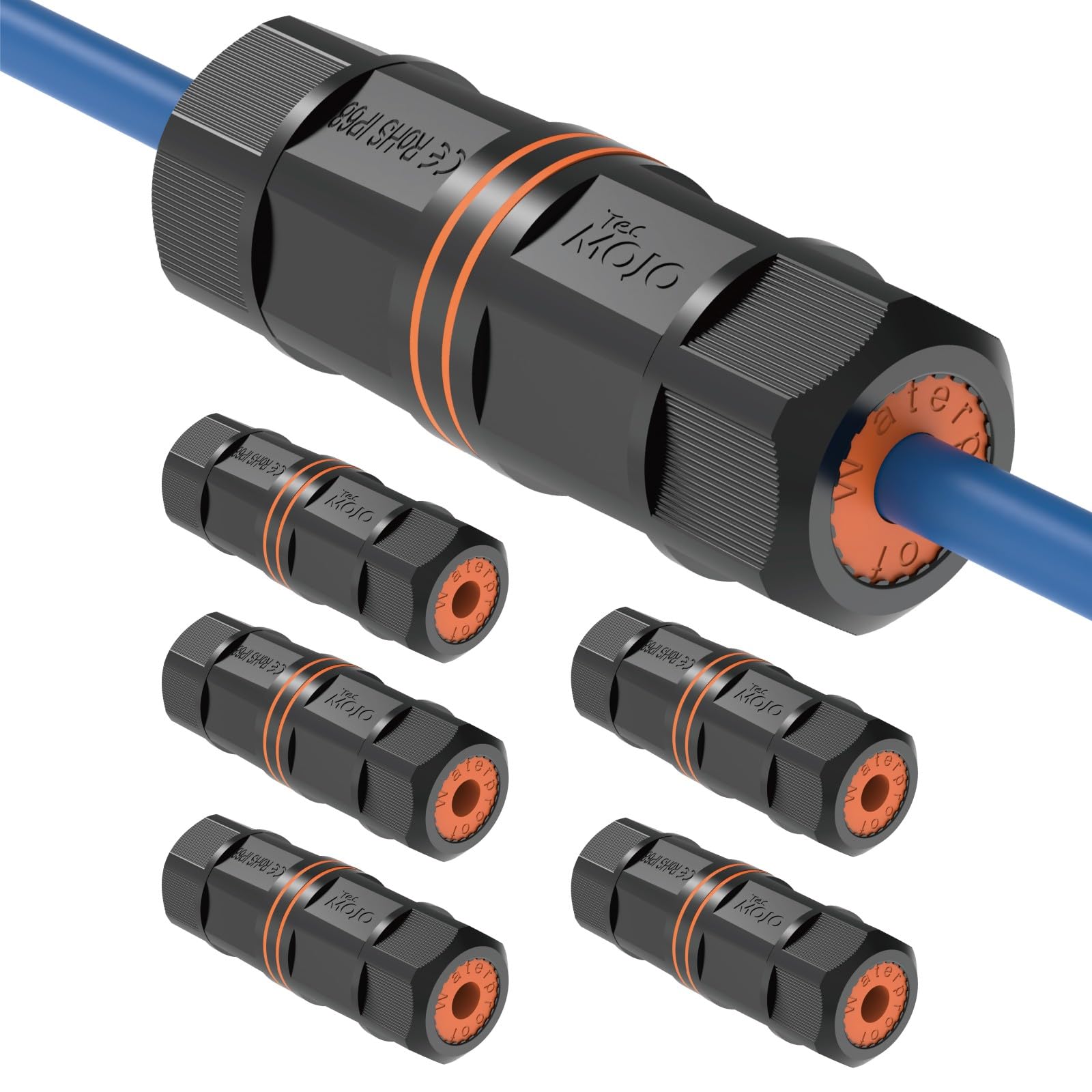 Tecmojo Accoppiatore impermeabile Cat 6A, connettore Ethernet esterno IP68 per CAT6/CAT5E/CAT5, estensore Ethernet RJ45 schermato per telecamera IP e dispositivi PoE, 8,1 cm, confezione da 6