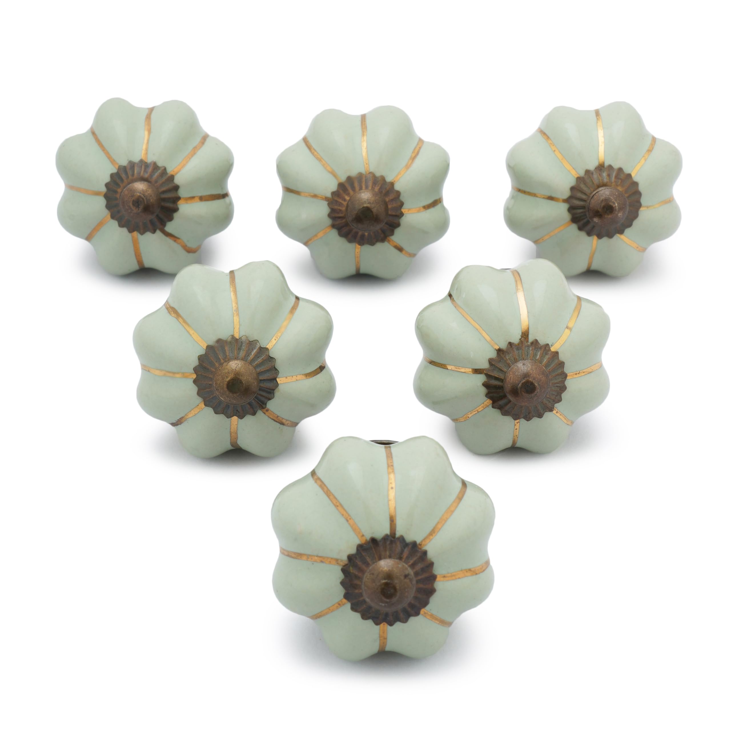 Ajuny Green Pumpkin Drawer Knobs Ceramic Knobs Set of 6 Handmade Hand Painted Porcelain Printed Furniture Pulls Handles for Kitchen Cabinet Cupboard Door Bathroom Dresser Fixings Included — image 1