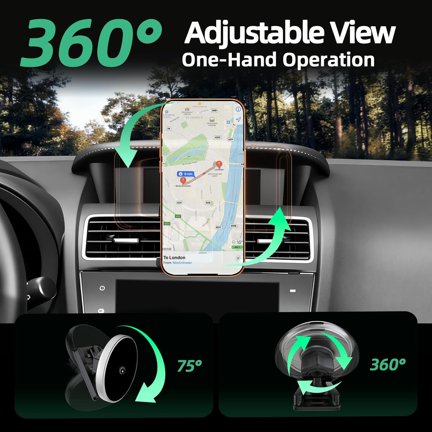 Car Cell Phone Holder for Subaru Forester (2007-2013 2014), Magnetic Phone Holder, Magsafe Car Mount Charger, Dashboard Phone Holder, Cell Phone Automobile Cradles, 15W Wireless, 360° & Hands Free