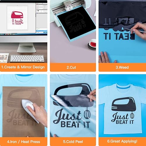 Miniatura 6 de HTVRONT - Rollos de vinilo termotransferible (HTV) negro y blanco, 12 pulg x 8 pies por rollo pplanchar, pcamisetas, pCricut y Cameo - Fácil de