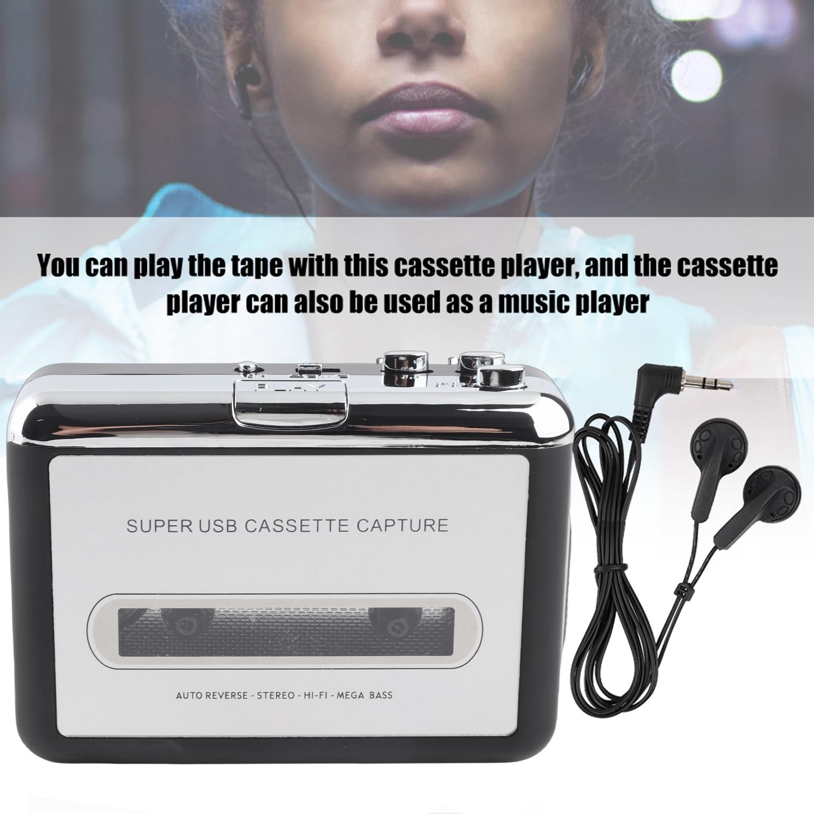 Captura de convertidor de cassette a MP3 USB, convertidor de cassette Reproductor de cinta digital portátil Captura cassette de audio estéreo/cinta a PC Convertidor de conmutador de MP3 con auriculare
