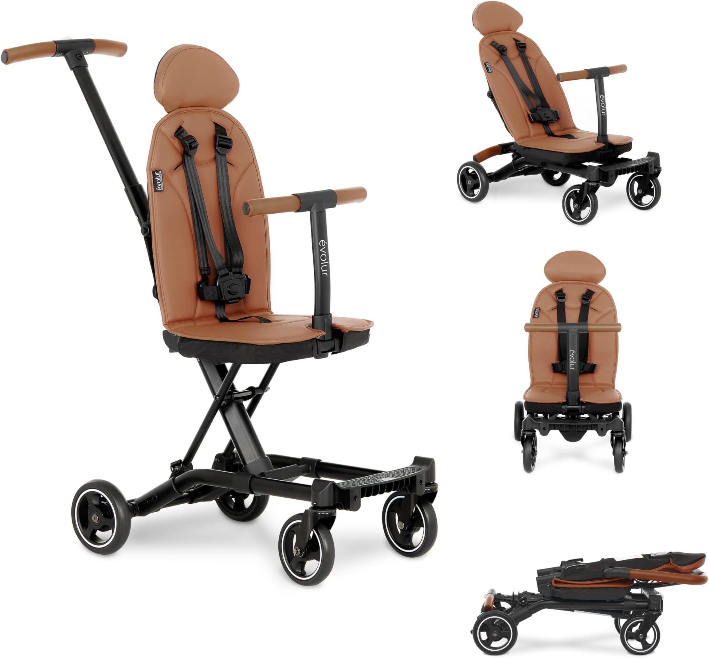 Evolur Cruise Rider Stroller, Lightweight Stroller with Compact Fold, Easy to Carry Travel Stroller, Cognac