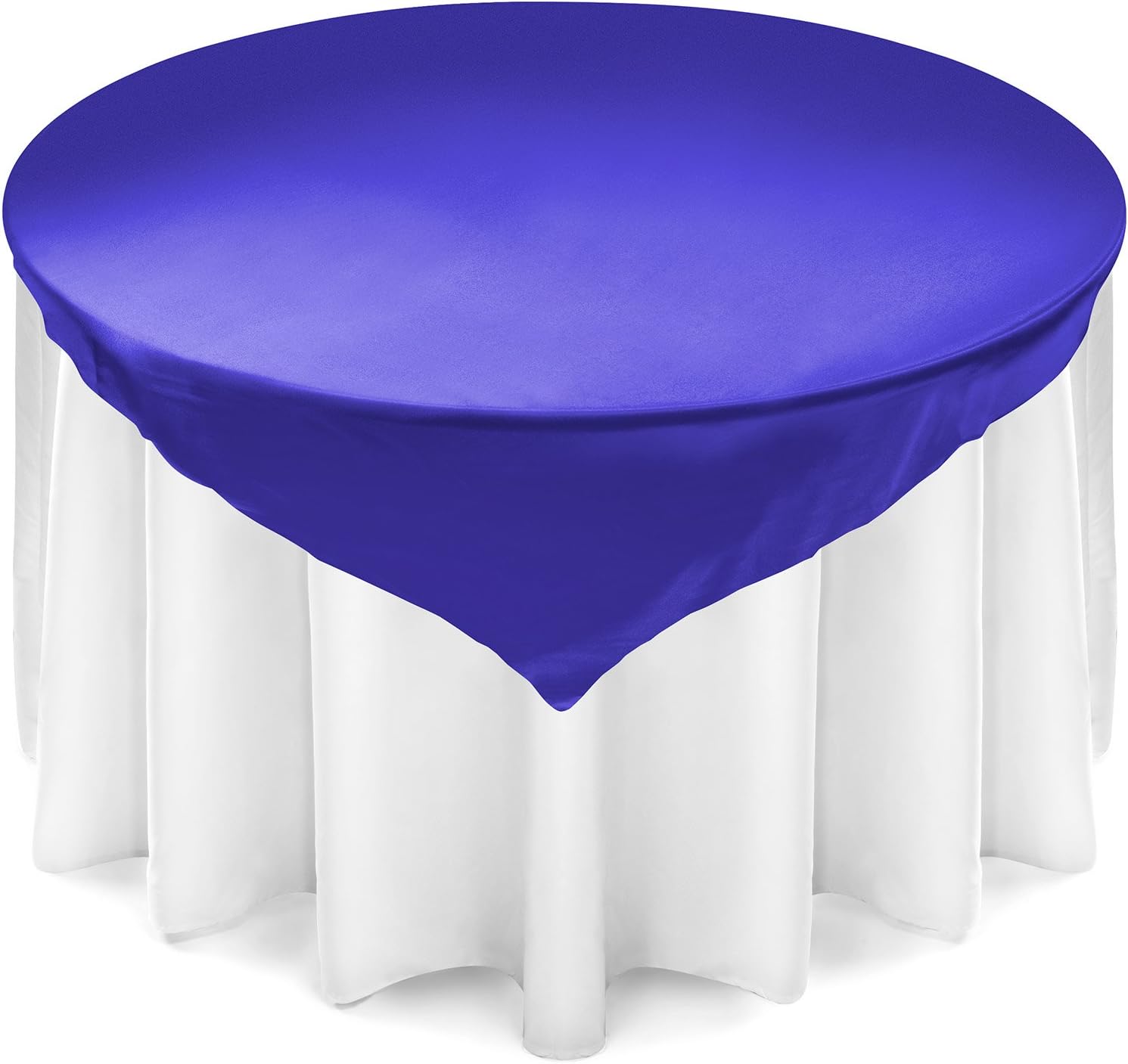 Lann's Linens - 5 Satin Overlay Table Toppers - 72" Square Tablecloth Covers for Wedding, Reception or Party - Royal Blue