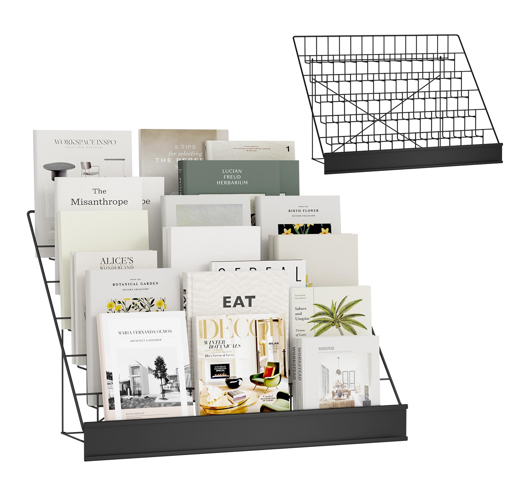 Ybaymy Black 6-Tier 30" Wide Metal Magazine Holders,Wire Countertop Rack With Sign Channel,Retail Book Brochure Magazine Display Stand Literature Greeting Cd Card Rack For Book Signing,Vendor Booth