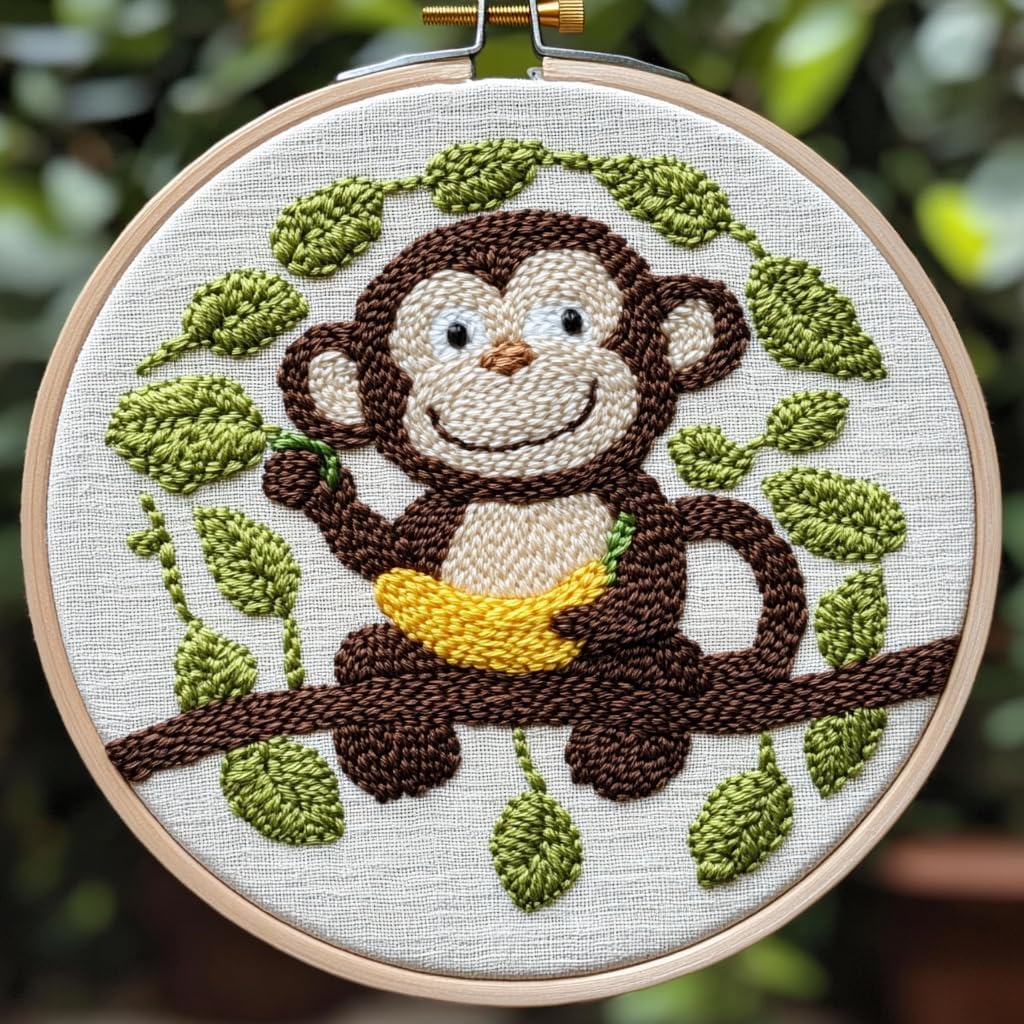 Punch Needle Kit for Beginners, Punch Stitching Kit for Adults, Needle Punch Kits for Adults, Monkey and Banana Embroidery Set for DIY Art Crafts