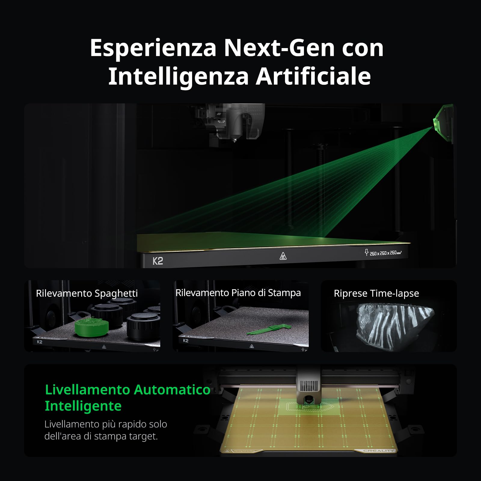 Creality K2 Combo (A), Stampante 3D Multicolore con CFS, Max 600 mm/s, Livellamento Automatico, Stampa Silenzios & Ventola Ausiliaria, Ugello 300 °C, Volume Stampa 260x260x260 mm