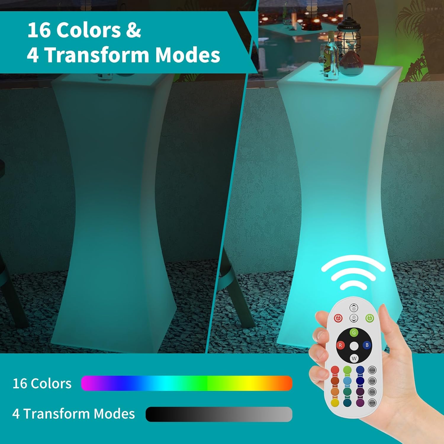BALUS LED Bar Table 42" H, Light Up Cocktail Tables 16 RGB Colors Changing Lights with Remote Control, IP65 Waterproof Rechargeable Luminous Furniture Night Lighting for Party, 1 Piece - Rectangular