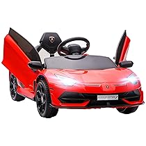 HOMCOM Auto Elettrica per Bambini a 12V 2 Motori con Licenza Lamborghini, Macchina Elettrica per Bambini con Sospensioni, Telecomando 2.4G, Fari, Clacson e Musica, 3-5km, h, Rosso