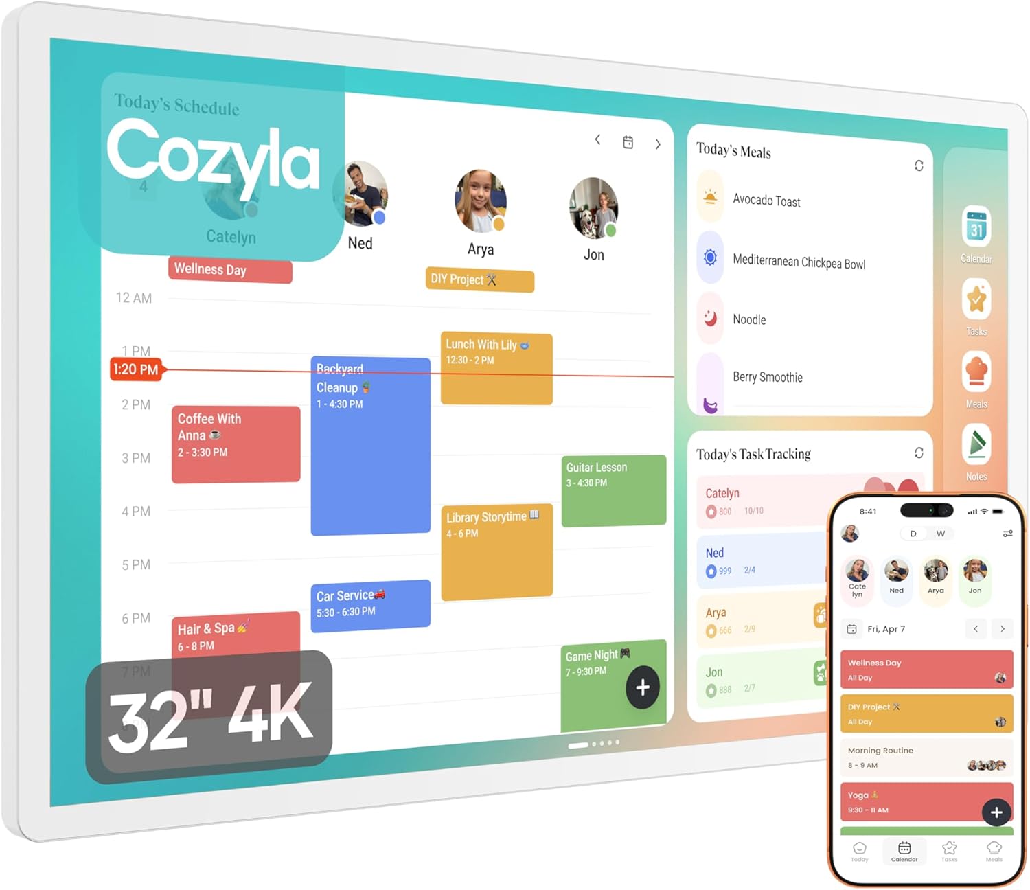 Cozyla Mate Calendar+ 2: 32" 4K Digital Calendar Wall Touch Screen Chore Chart Customizable Dashboard Smart Electronic Display for Family Schedule Meal Plan All App Support Wall Mount Planner for 2026