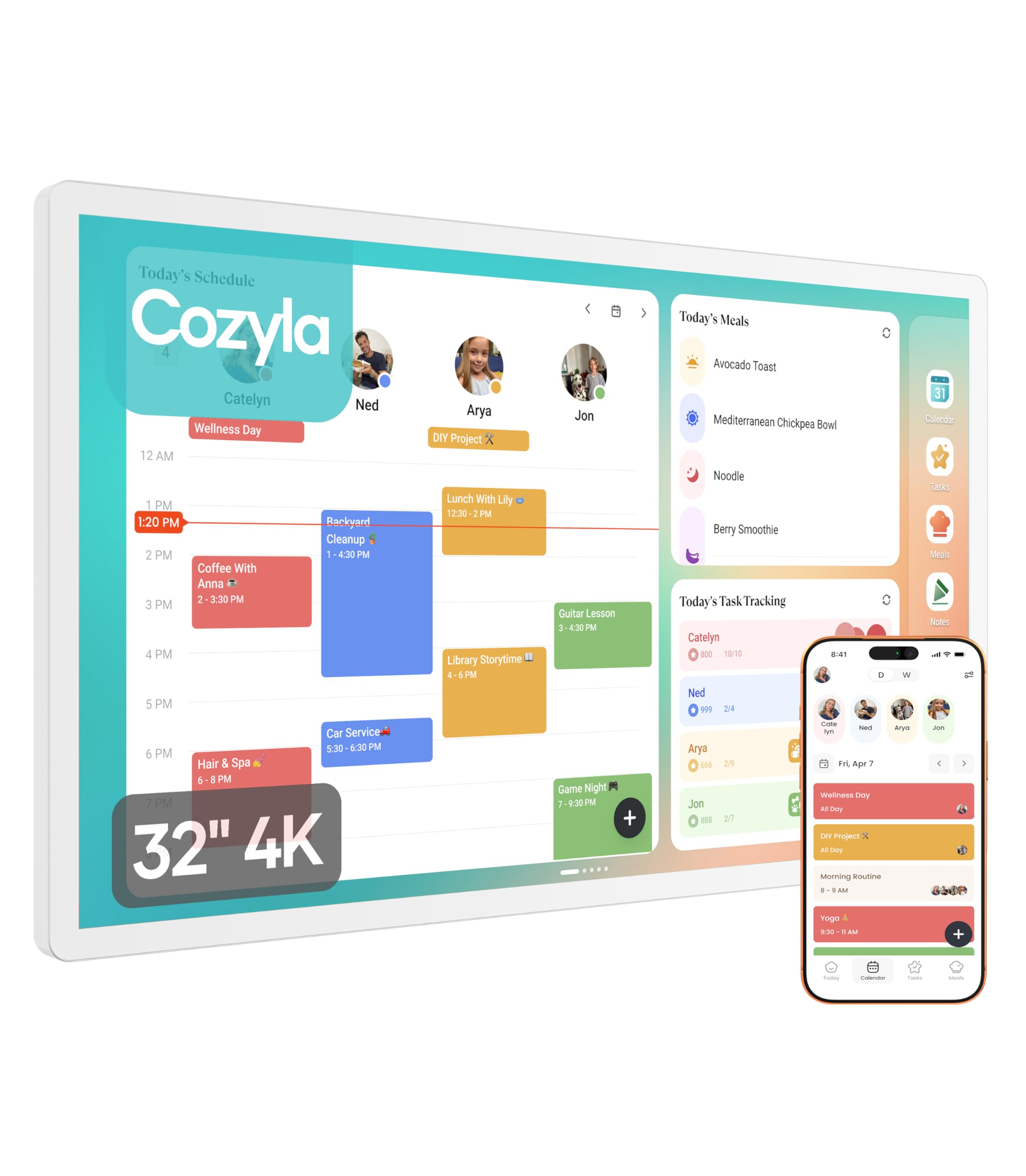 Cozyla Mate Calendar+ 2: 32" 4K Digital Calendar Wall Touch Screen Chore Chart Customizable Dashboard Smart Electronic Display for Family Schedule Meal Plan All App Support Wall Mount Planner for 2026