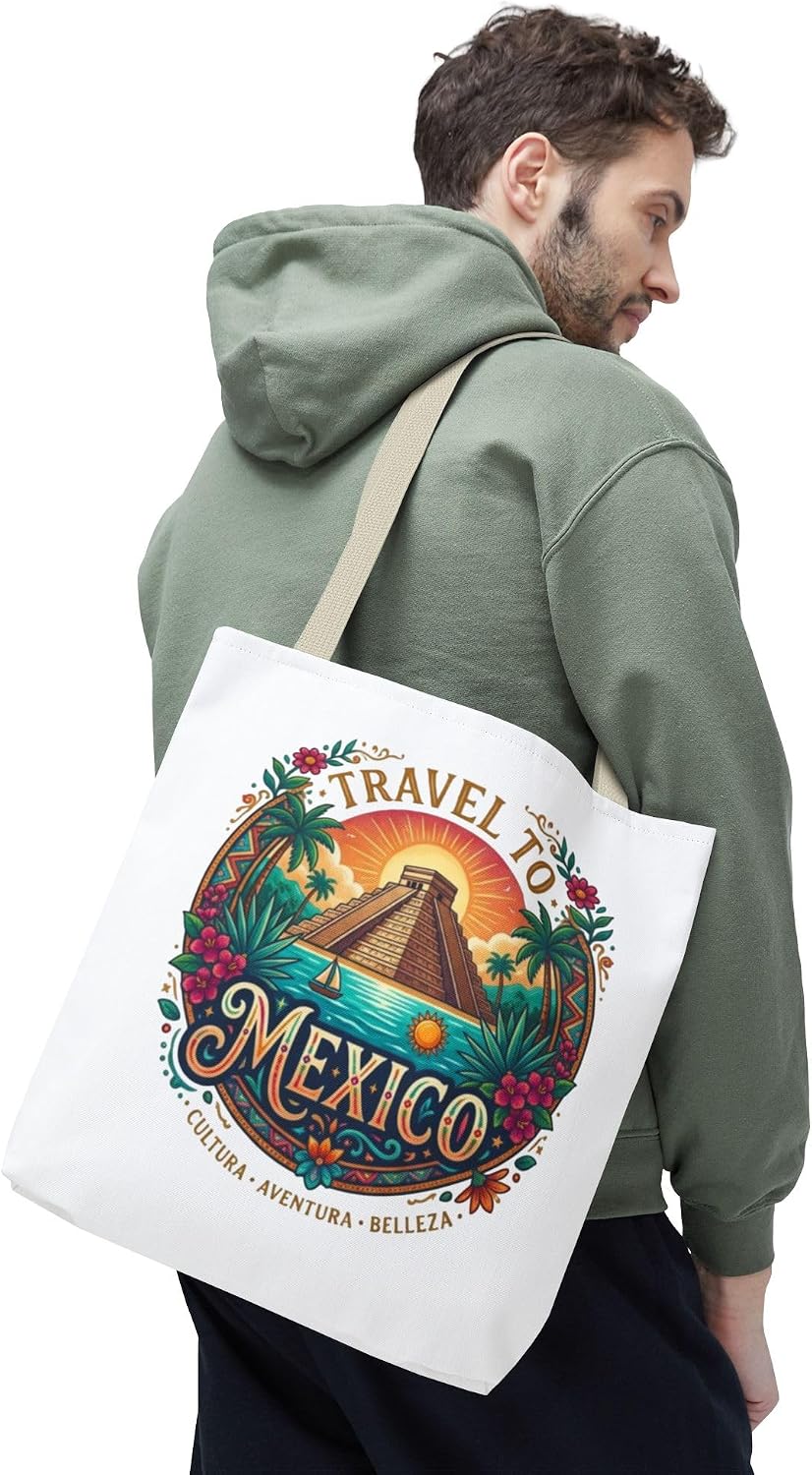 Travel to Mexico Tote Bag | Pyramid Beach Vintage Travel Poster