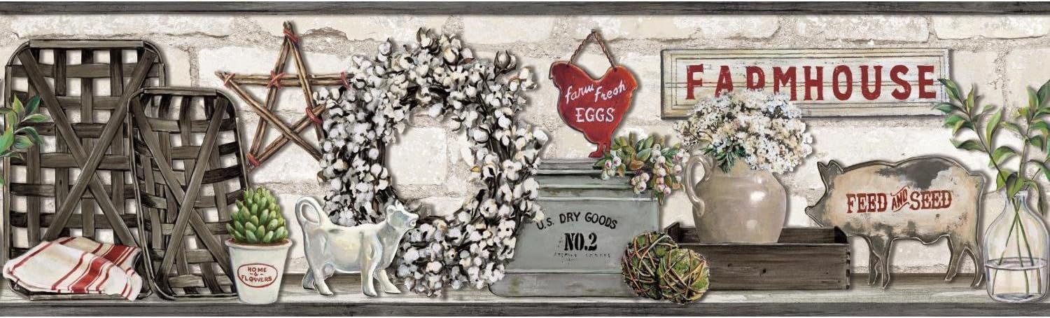 York Wallcoverings Farmhouse Shelf Border - Black |Spray with Water and Hang | Ultra Easy
