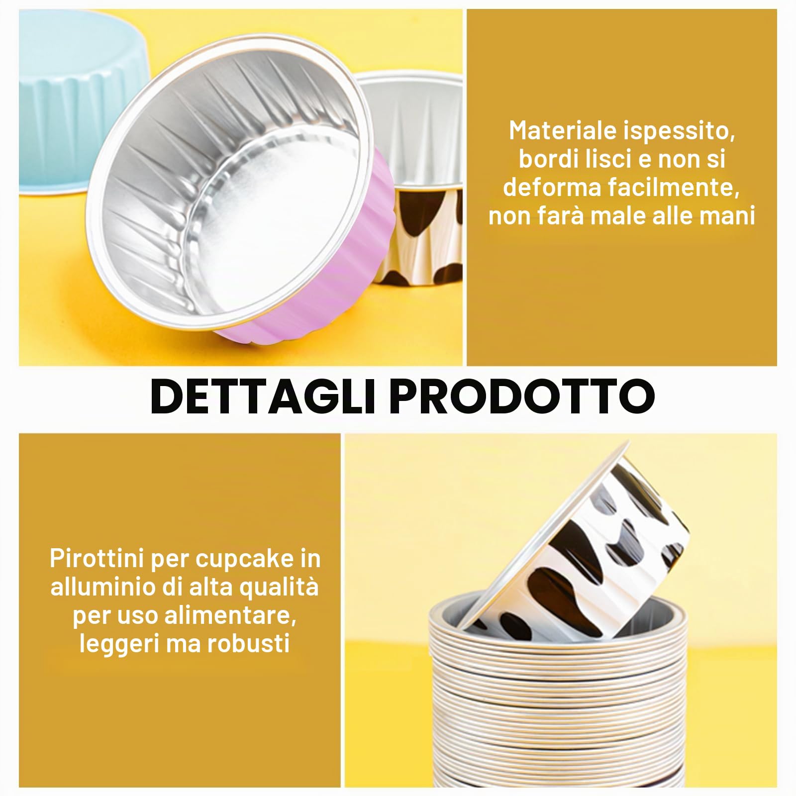 RETON 100 pirottini in alluminio con coperchio, 141,7 g, per cupcake, muffin, feste, compleanni, matrimoni, San Valentino (5 colori), RT-DGH-001