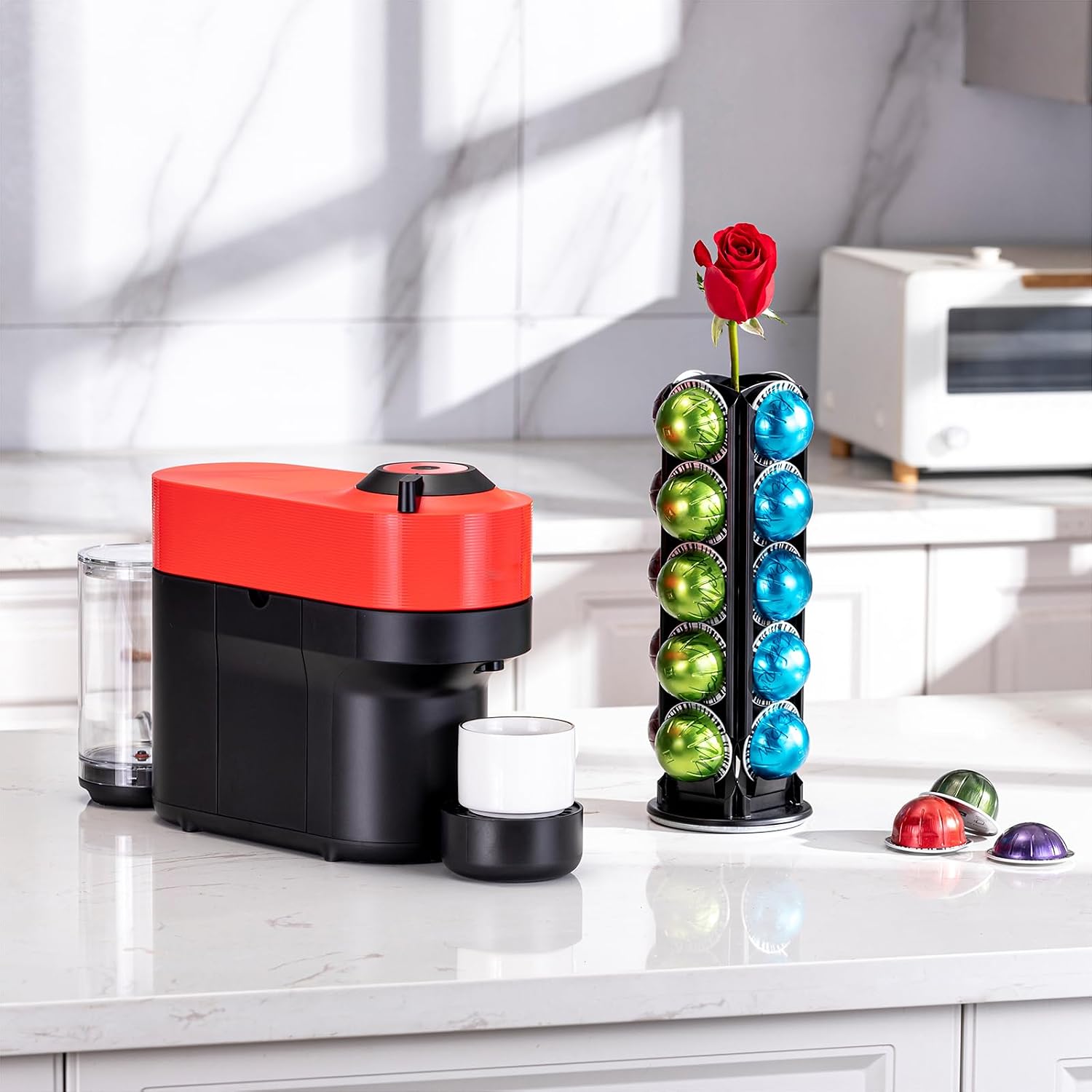 ZCDCP Nespresso Pod Holder for Vertuo Pod Holder Carousel Stand Storage with 360 Degree, Chrome Coffee Pod Holder Organizer for Nespresso Vertuo, 20 Pods
