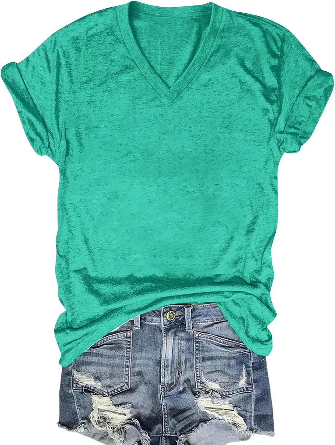 Summer Tops for Women Short Sleeve Lightweight Casual V Neck T Shirts Solid Color Basic Tees Soft Summer Loose Blouse