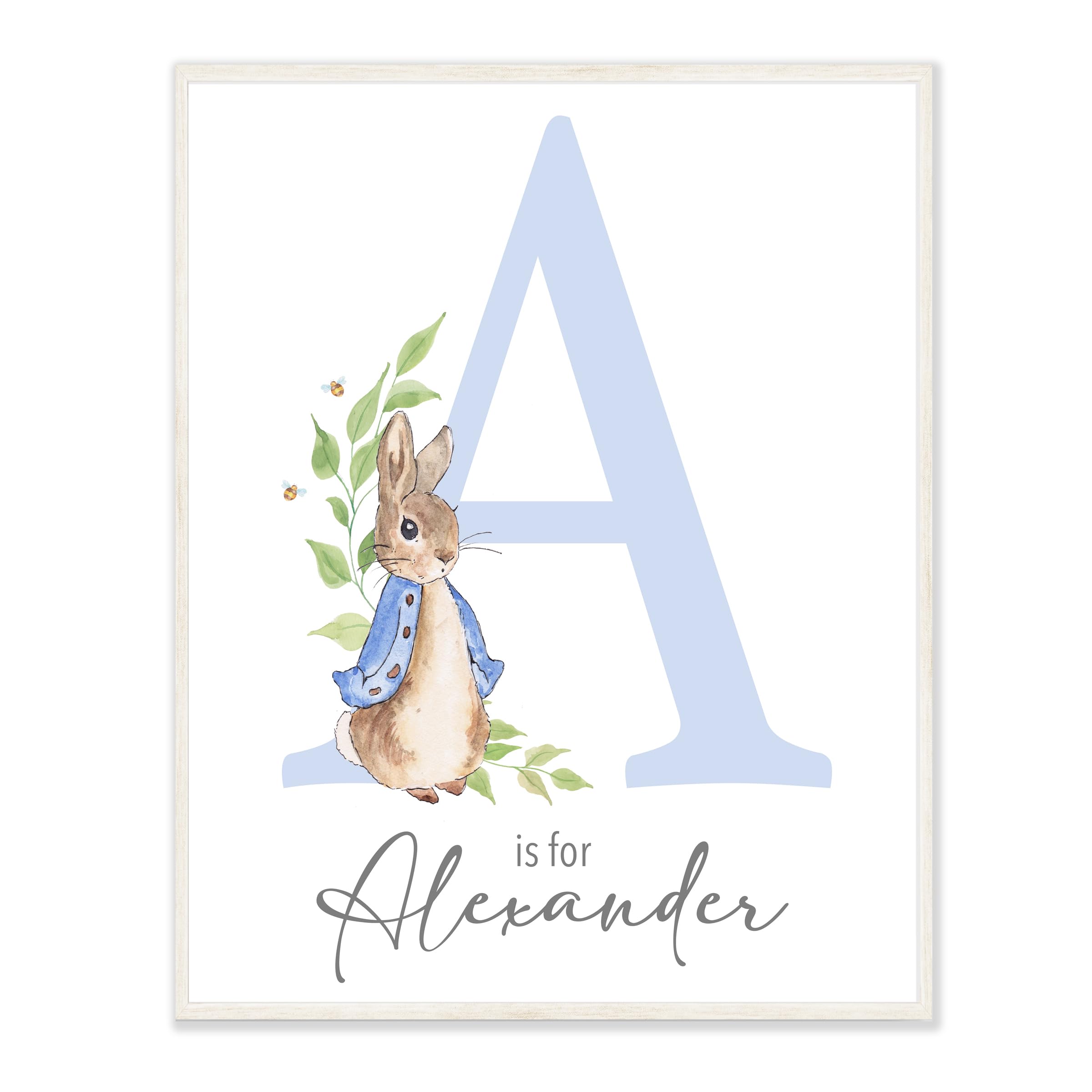 Personalised Beatrix Potter Peter Rabbit Flopsy Bunny inspired Nursery Initial Name Print by Laurel Lane Prints (Blue)