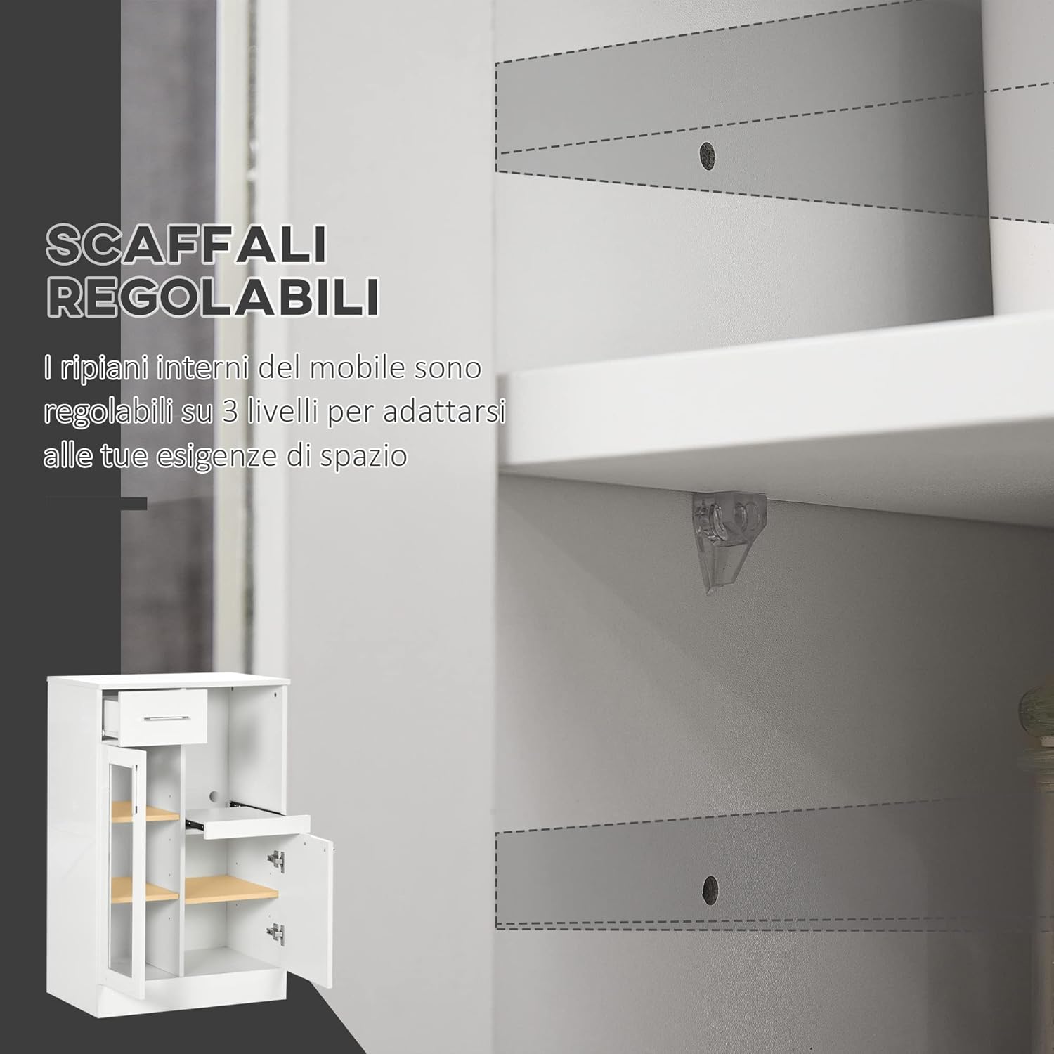 Internal storage compartments of the sideboard