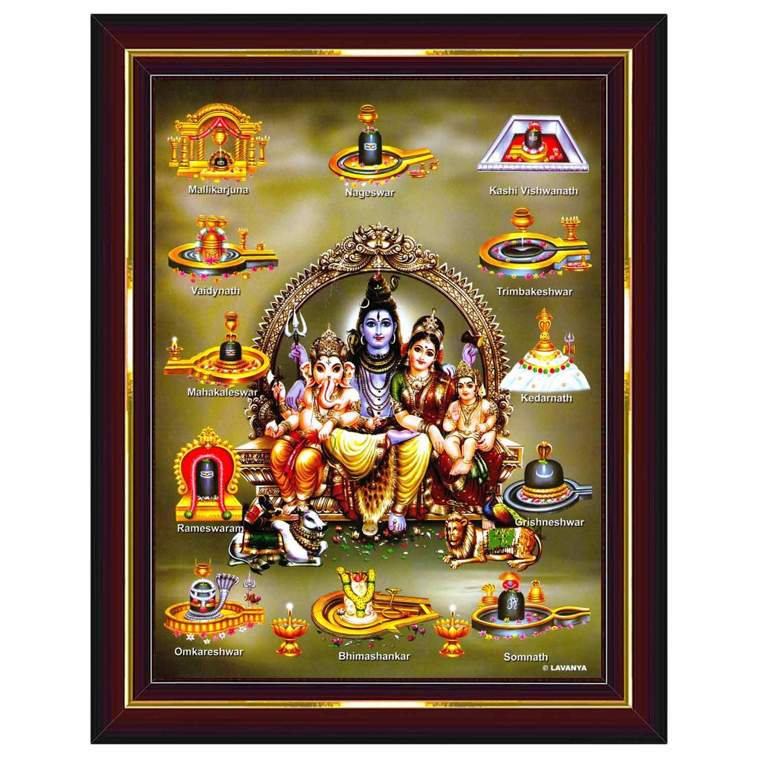 Shiv Parivar Family Siva Parvati Jyotirling Wall Painting Framed Home Decor (Wood,Matte,Brown,Small Size,6 x 8 Inch) B143S