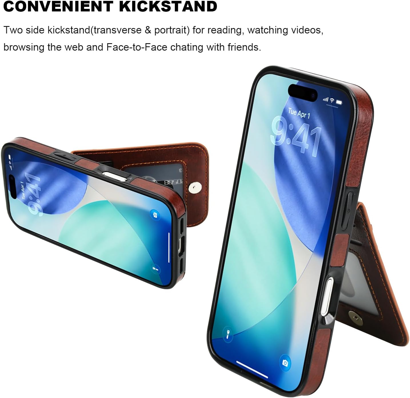 KIHUWEY Compatible with iPhone 17 Case Wallet with Credit Card Holder, Flip Premium Leather Magnetic Clasp Kickstand Heavy Duty Protective Cover for iPhone 17 6.3 Inch (Brown) - Image 5