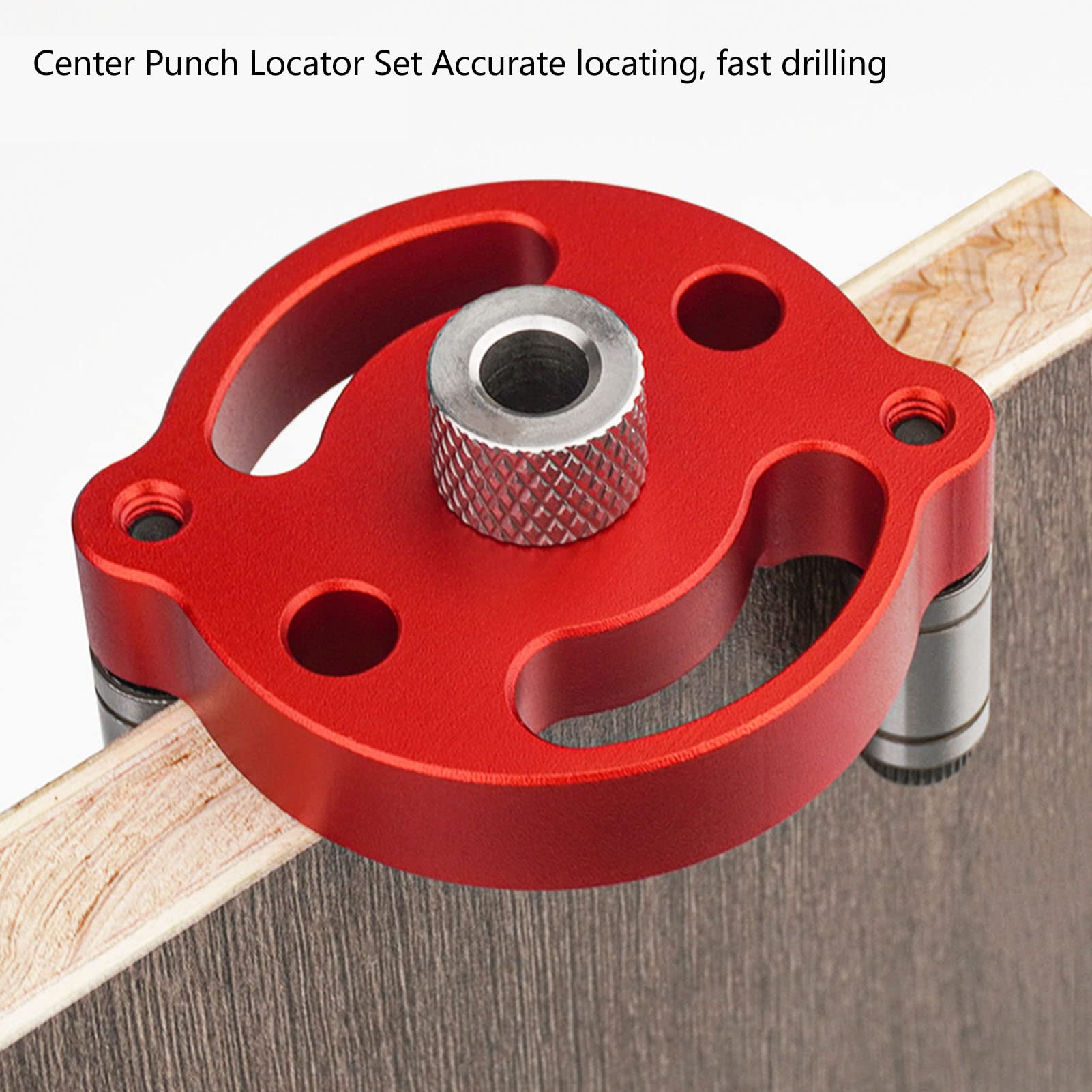 Self Centering Doweling Jig, Hole Punch Locator, Round Hole Punch Locator Set Self Adaptive Centering Woodworking Guide Puncher with Drill Bushings (Red)