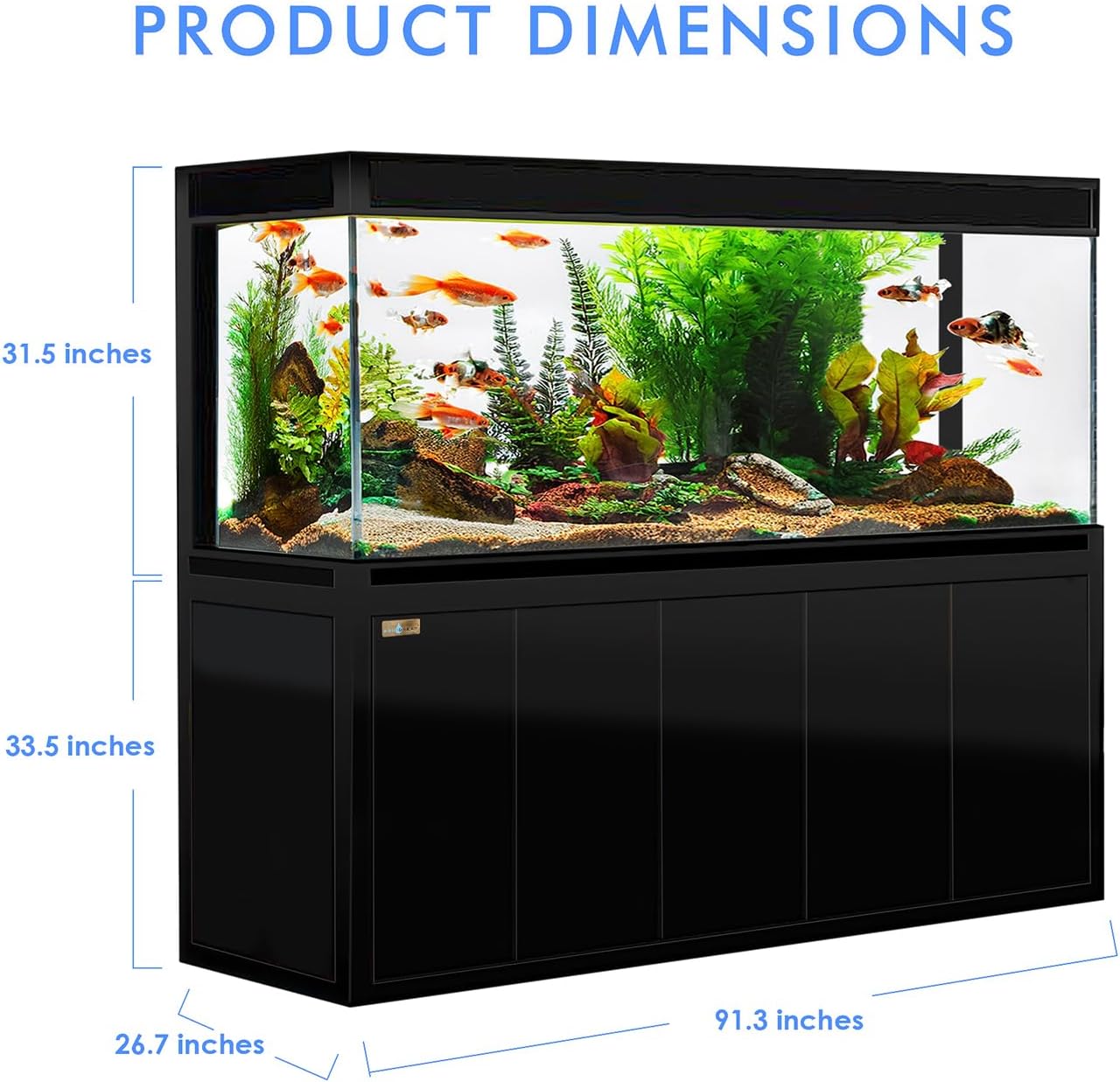 Aqua Dream 400 Gallon, All-in-One Aquarium Fish Tank with Tempered Ultra-Clear Glass, Includes Cabinet Stand, Multi-Chamber Filtration Sump, Filter Media, 75W 2000 GPH Water Pump - Black