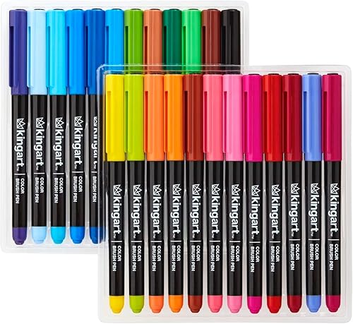 Miniatura 2 de KINGART Tinta a base de agua, juego de 24 bolígrafos de pincel de colores únicos y vivos, surtido de 24 piezas