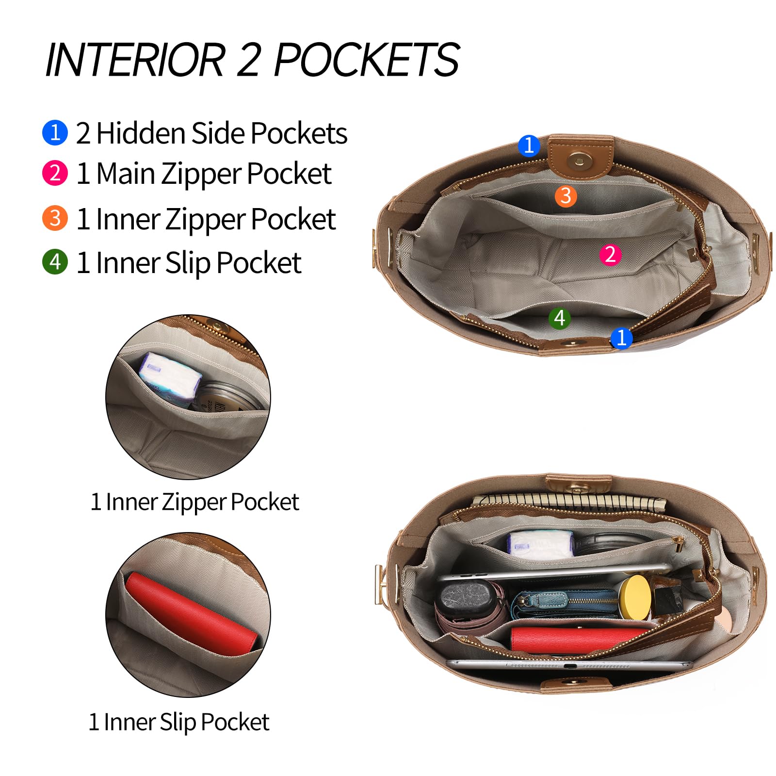 GOIACII Trendy Leather Hobo Purses Shoulder Handbags for Women Bucket Shoulder Bag Purses for Women