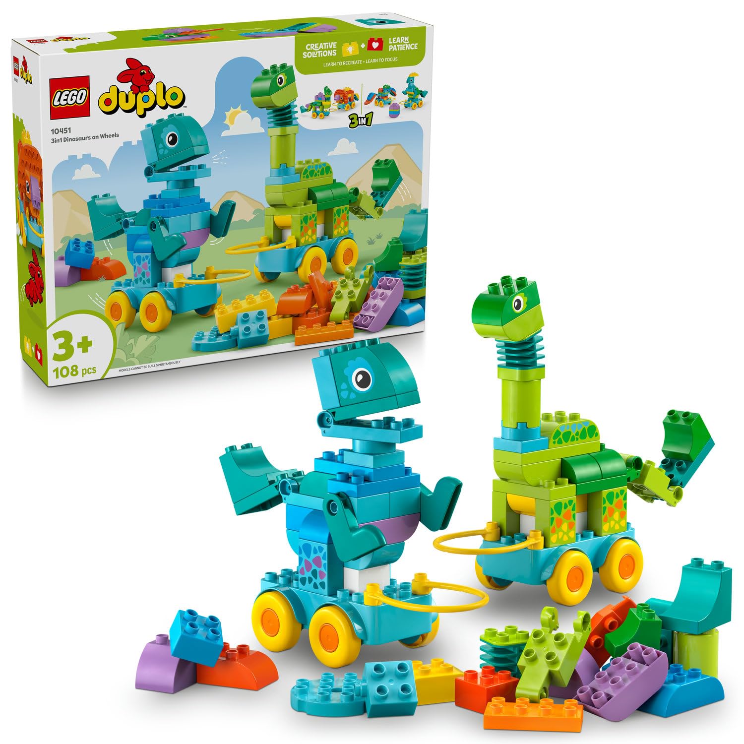 LEGO DUPLO Kasabası 3'ü 1 Arada Tekerlekli Dinozorlar 10451