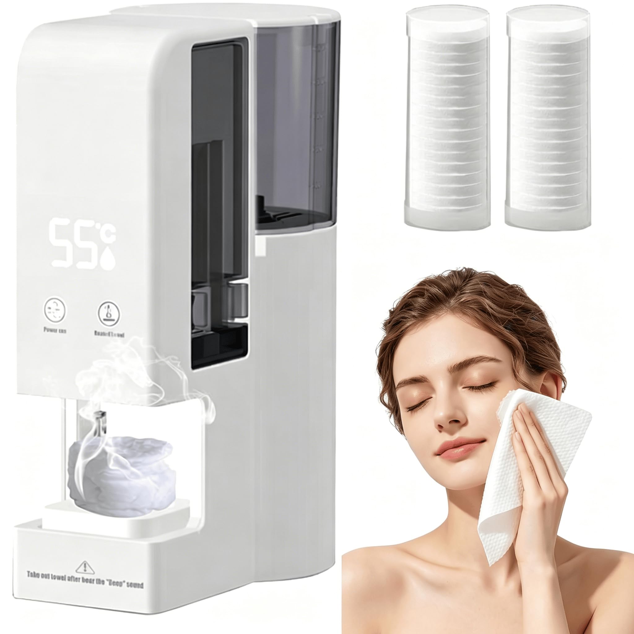 Tragbarer intelligenter Handtuchwärmer, 5 Sekunden schnelles Aufheizen, 55 °C konstante Temperatur und 40 komprimierte Handtücher für Pflegeanwendungen,Towel Warmer + 40 Towels