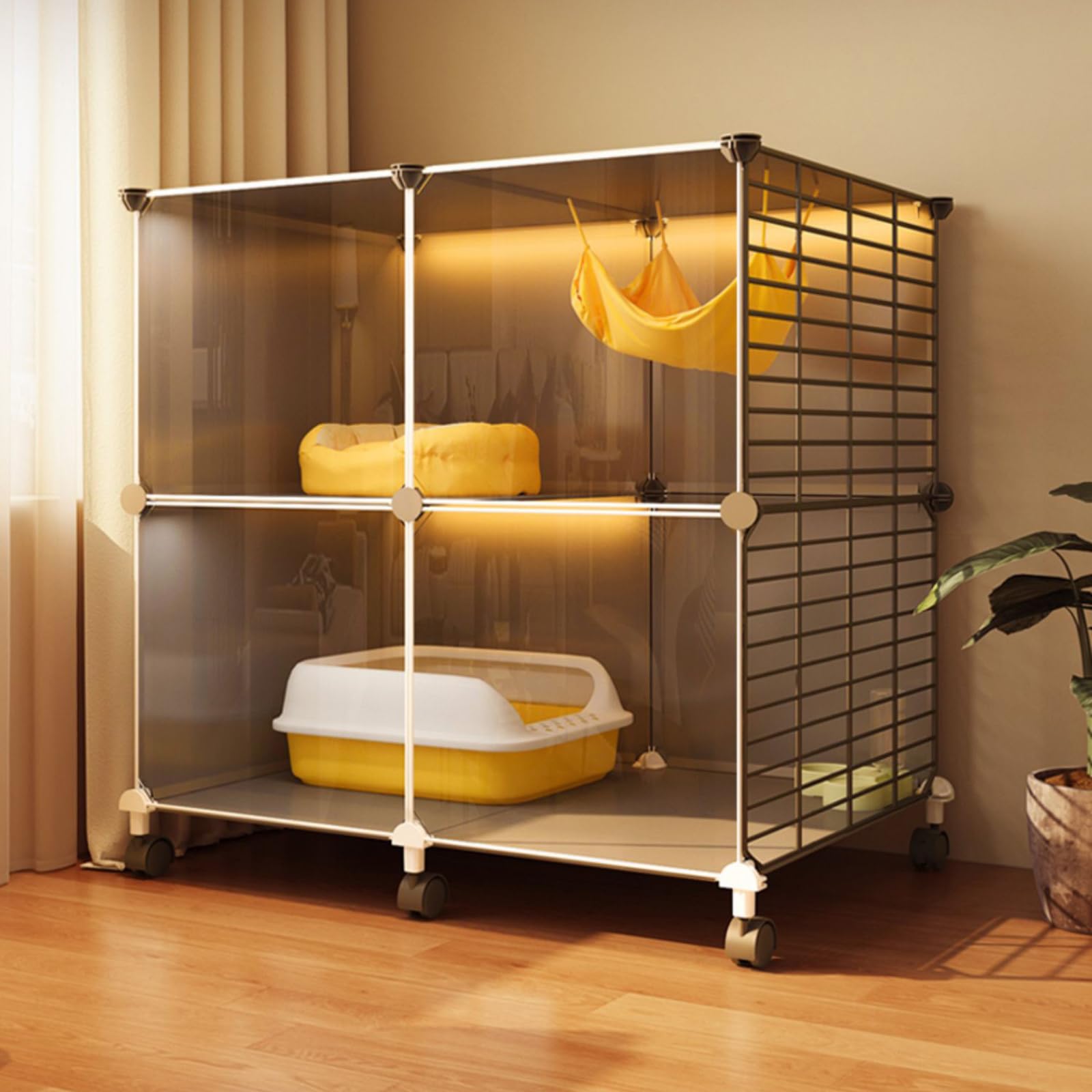BBAUER Cages pour chats d'intérieur avec roulettes, enclos pour chat facile à assembler