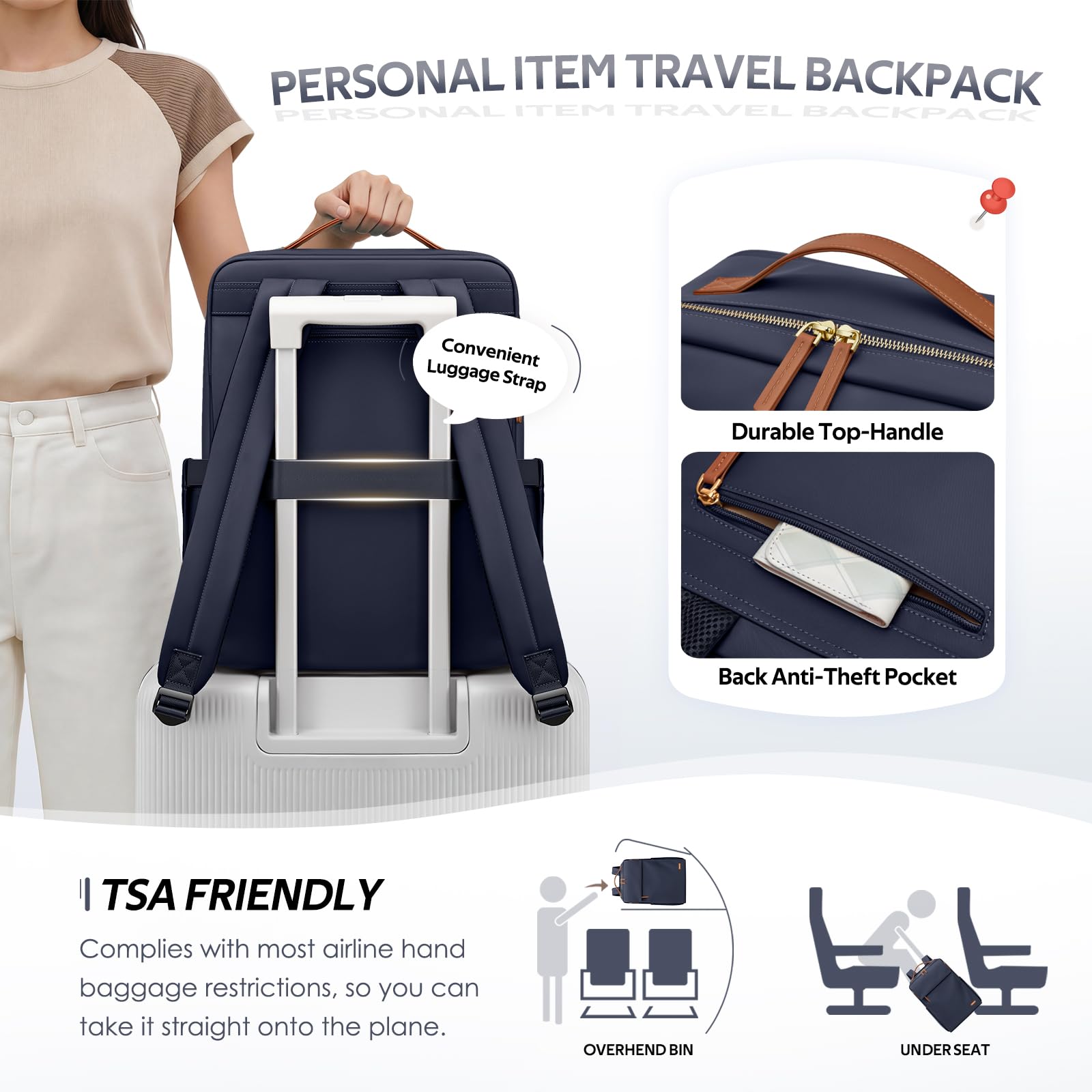 GOLF SUPAGS Sac à Dos pour Ordinateur Portable Pour Femme de Approuvé Par Les Compagnies Aériennes Sac à Dos Décontracté Multifonctionnel de 15,6 Pouces pour Voyage, Travail, École