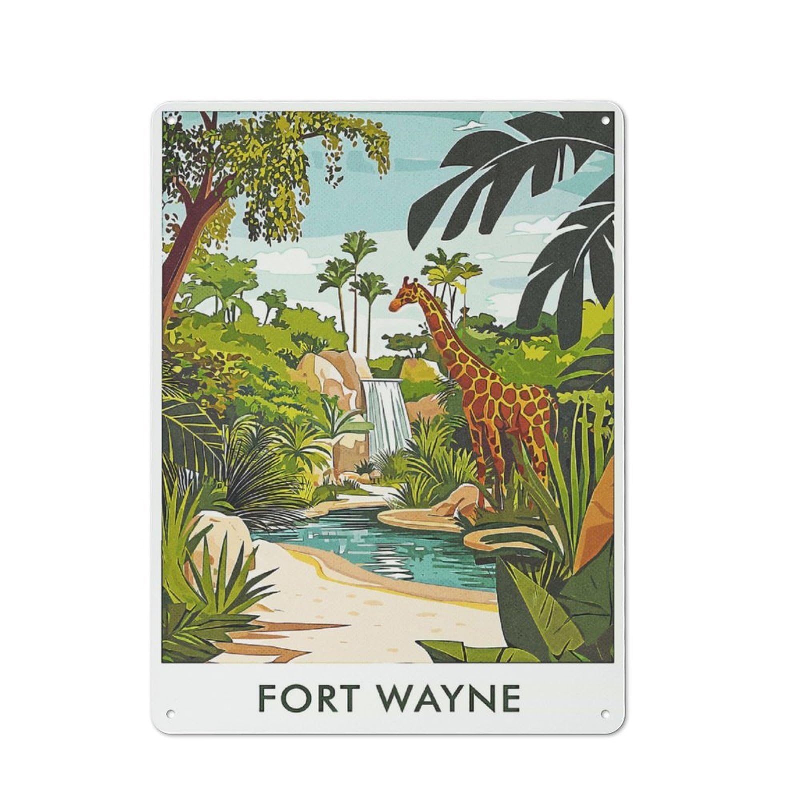 Junmoney Style-14 Vintage Metal Plaque 40X30cm Featuring Fort Wayne Giraffe, Diner Style Decor For Restaurant, Kitchen, Counter Or Breakfast Nook