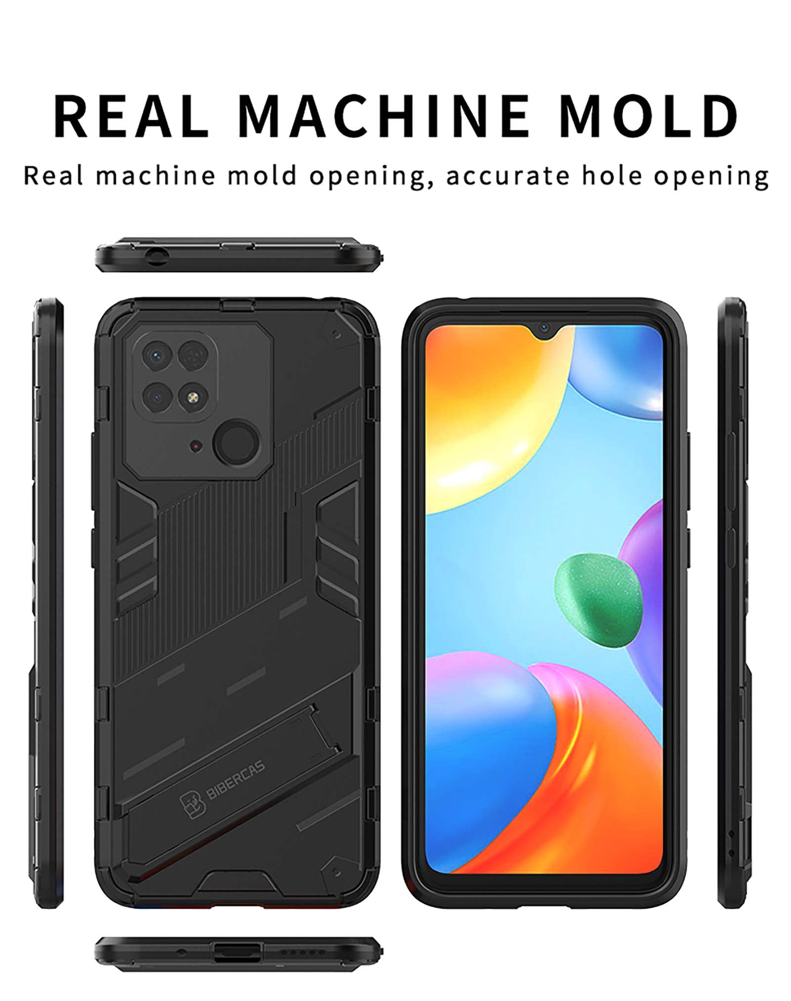 GOKEN Cover Ibrida Dual Layer Per Xiaomi Redmi 10C 4G - Custodia Antiurto Con Supporto Regolabile - Grigio