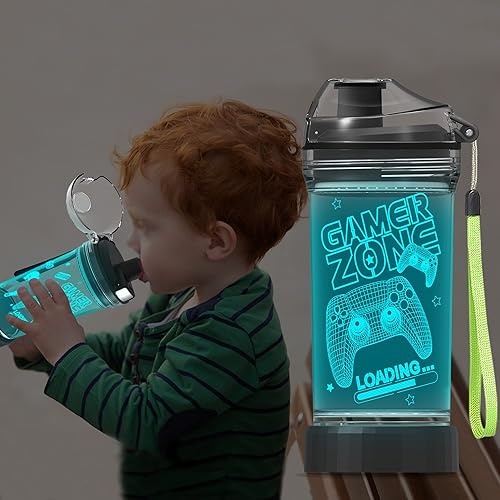Miniatura 4 de YuanDian Gamer Zone - Botella de agua para niños, controlador de 7 luces de color 3D, tazas para beber con luz 3D, regalos para jugadores y hombres,