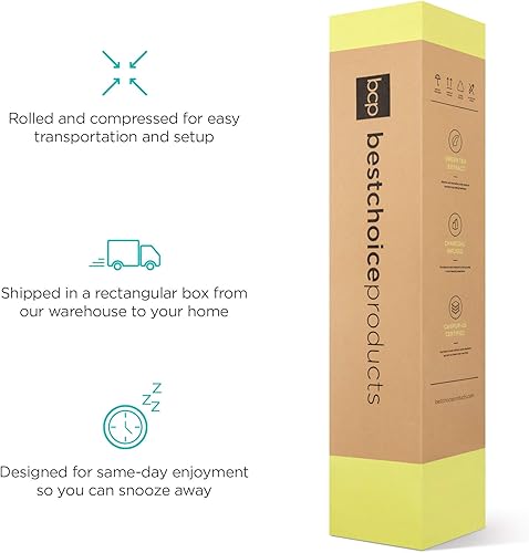 Miniatura 7 de Best Choice Products Colchón de espuma viscoelástica de gel refrescante de carbón de té verde de 12 pulgadas, sin fibra de vidrio, 3 capas,