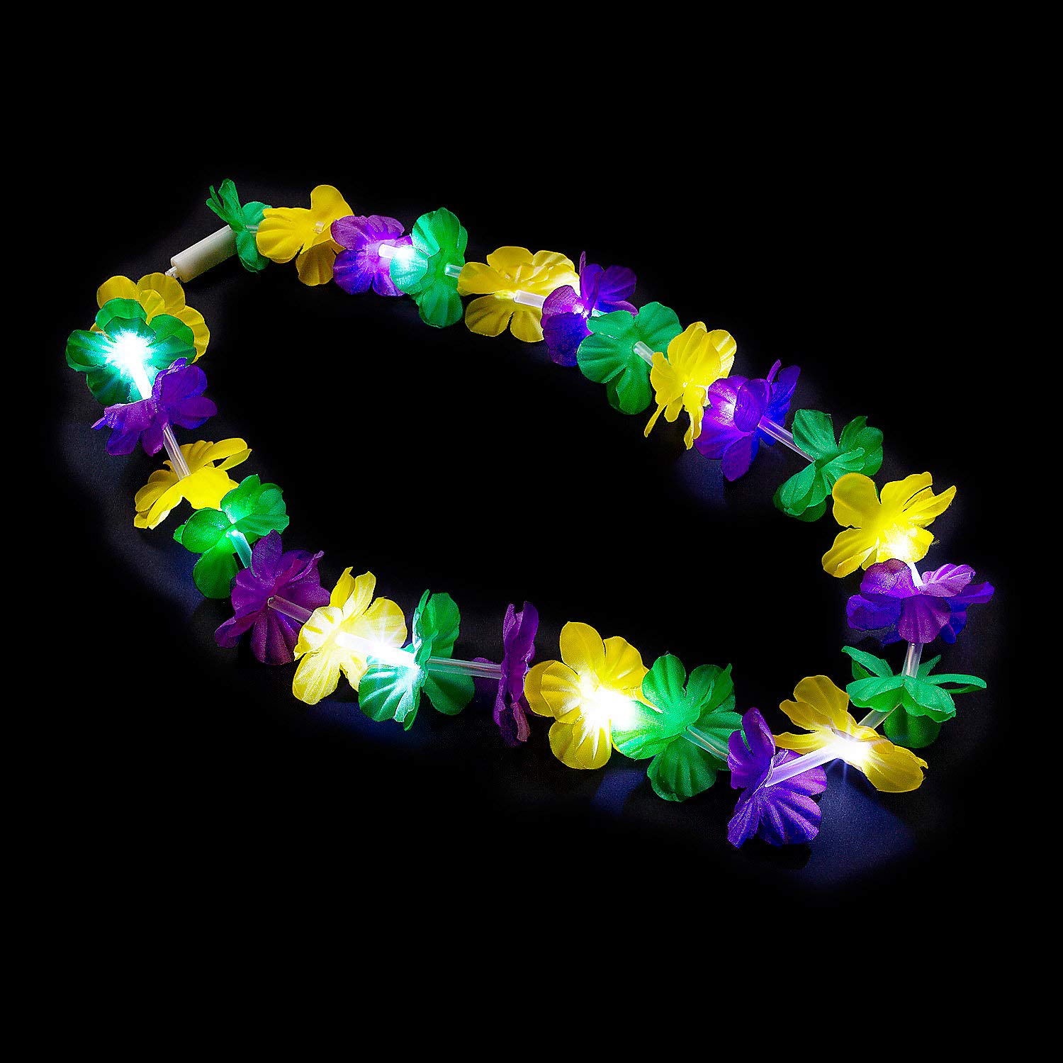 Mardi Gras Light Up Leis - Set of 12 Flower Neclaces - Mardi Gras Party Supplies