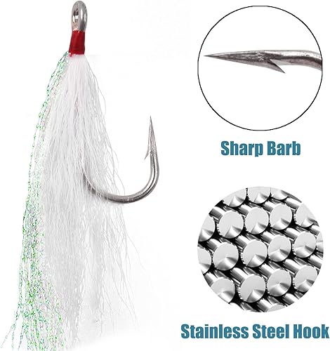 Miniatura 3 de Bucktail Teasers anzuelos de pesca de agua salada señuelos de pesca Fluke Rig anzuelos de pesca Mylar Flash Bucktail Teasers