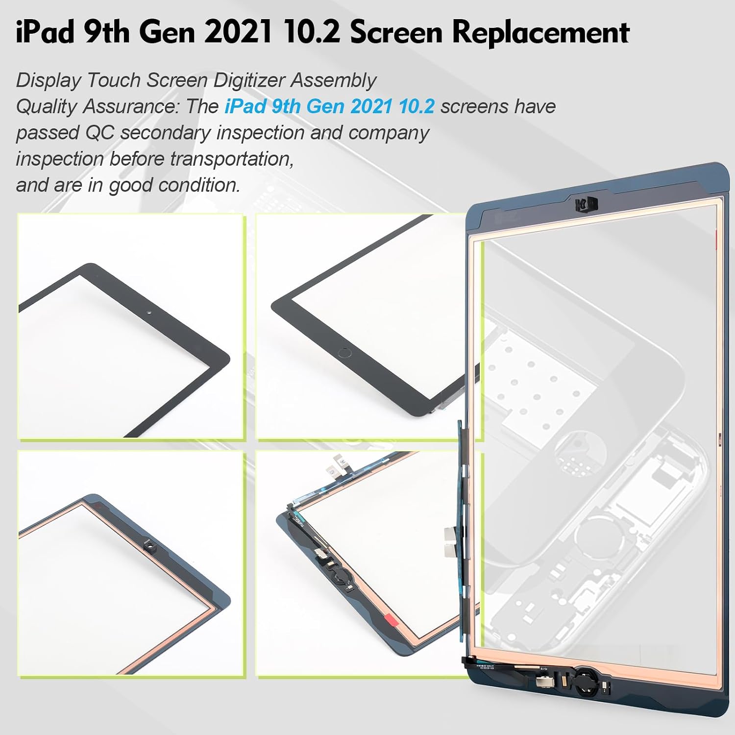 Touch Screen Digitizer for iPad 9th Gen A2602 A2603 A2604 A2605 10.2 Tablet Screen Replacement Panel Front Glass Repair Kit Replacement Black with Installation Tool (No LCD Display)