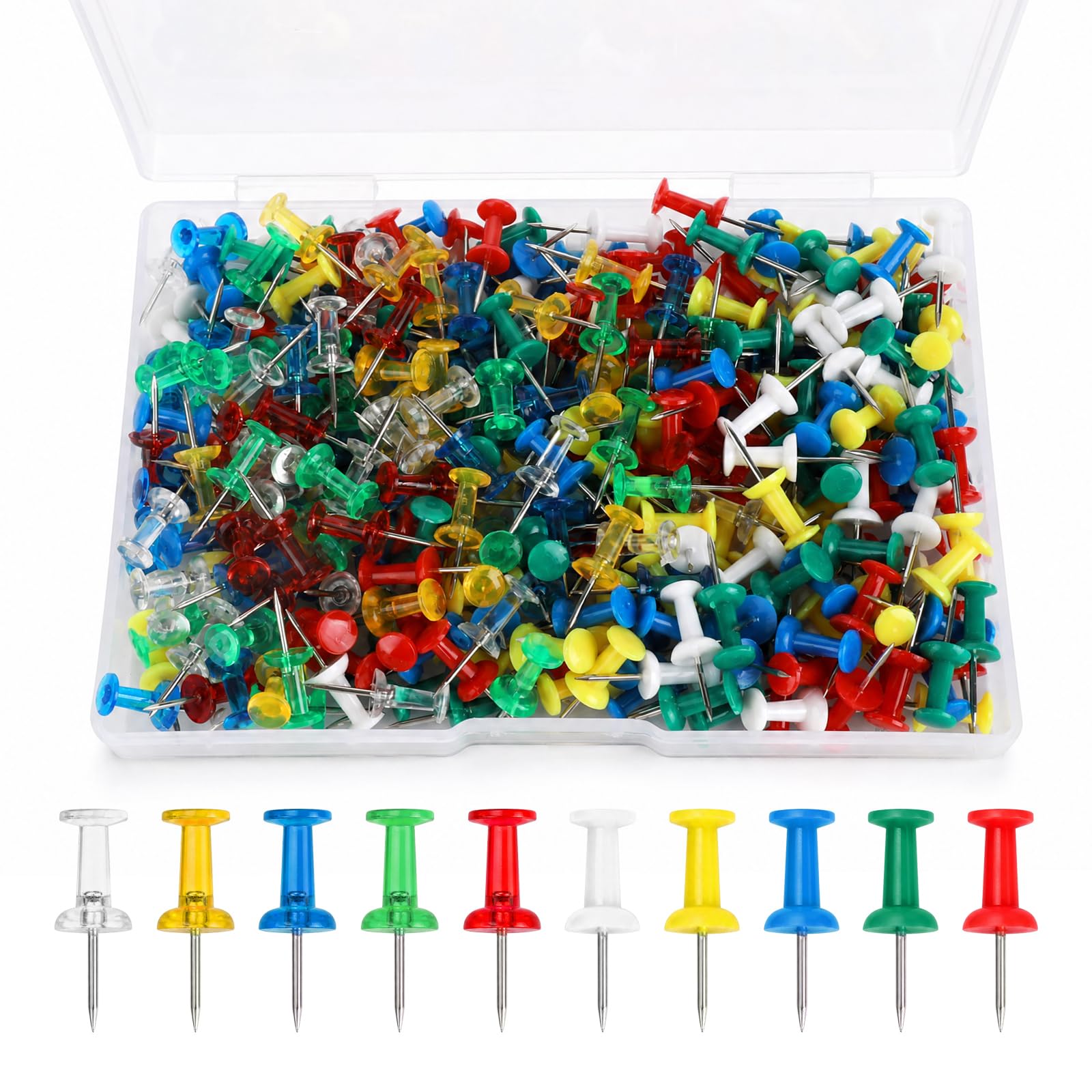 300PCS Multicolor Push Pins, Reusable Rustproof Drawing Pins for Cork Board