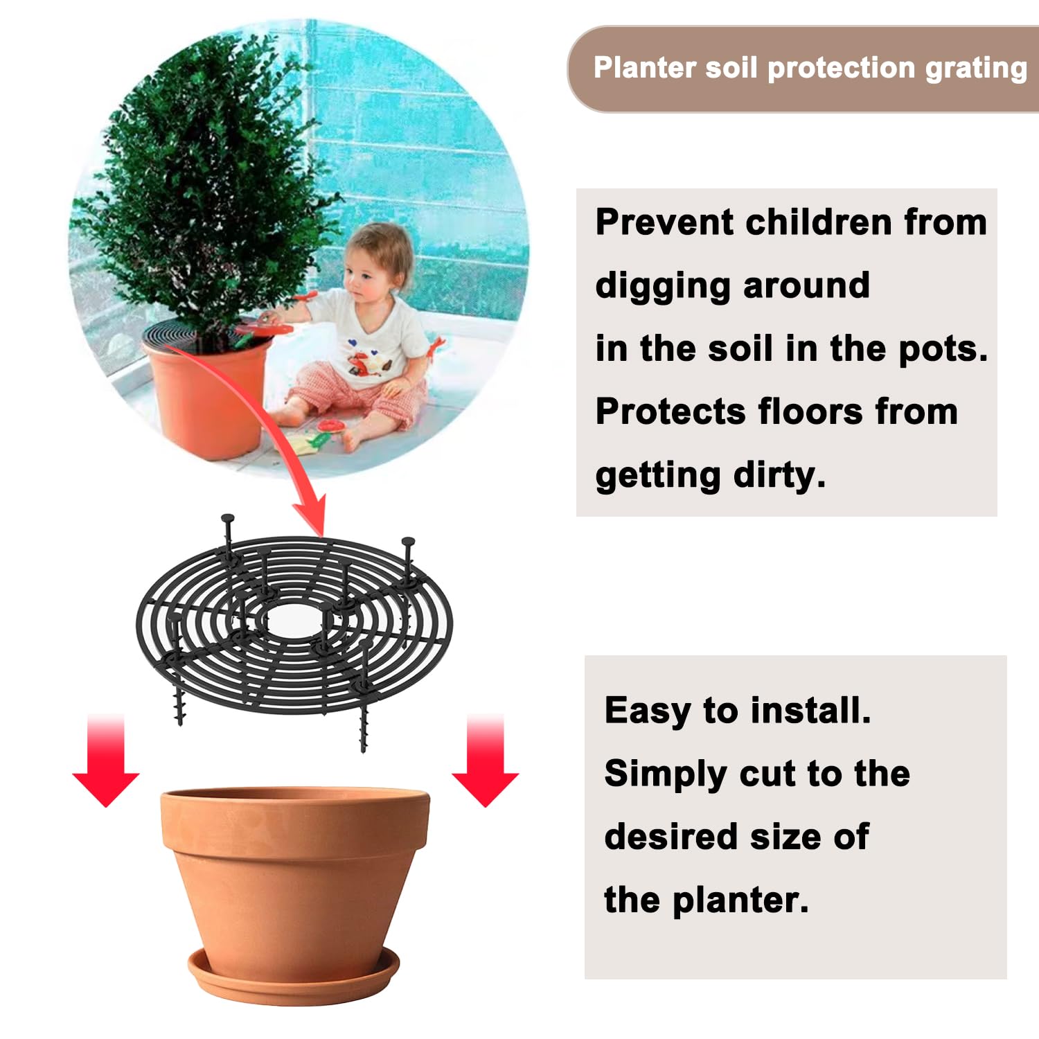 Lot de 2 grilles de protection pour pots de fleurs, 30 cm, grille de protection pour plantes, chat, coupables, protège la terre des animaux et des enfants, noir