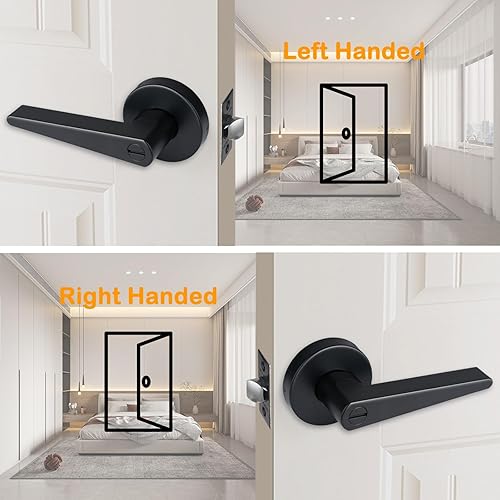 Miniatura 6 de HISAFE Manijas de puerta de dormitorio color negro mate con cerradura, cerradura de puerta de baño, manija de puerta de privacidad sin llave