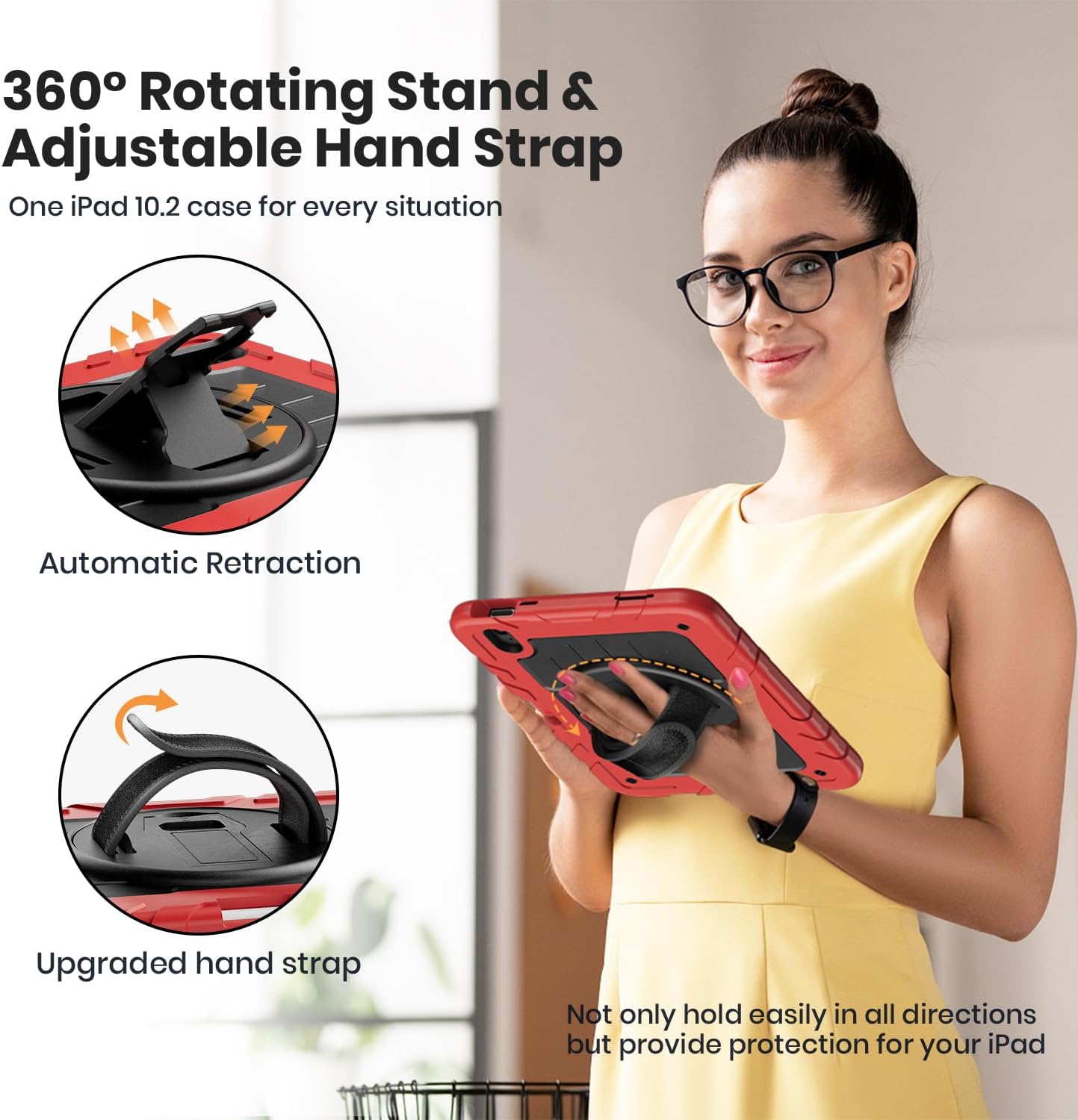 Case for iPad 10th Generation 10.9inch 2022,with Built-in Screen Protector and Kickstand,Hand Strap,Shoulder Strap for New Apple iPad 10.9 Inch(Red/Black)