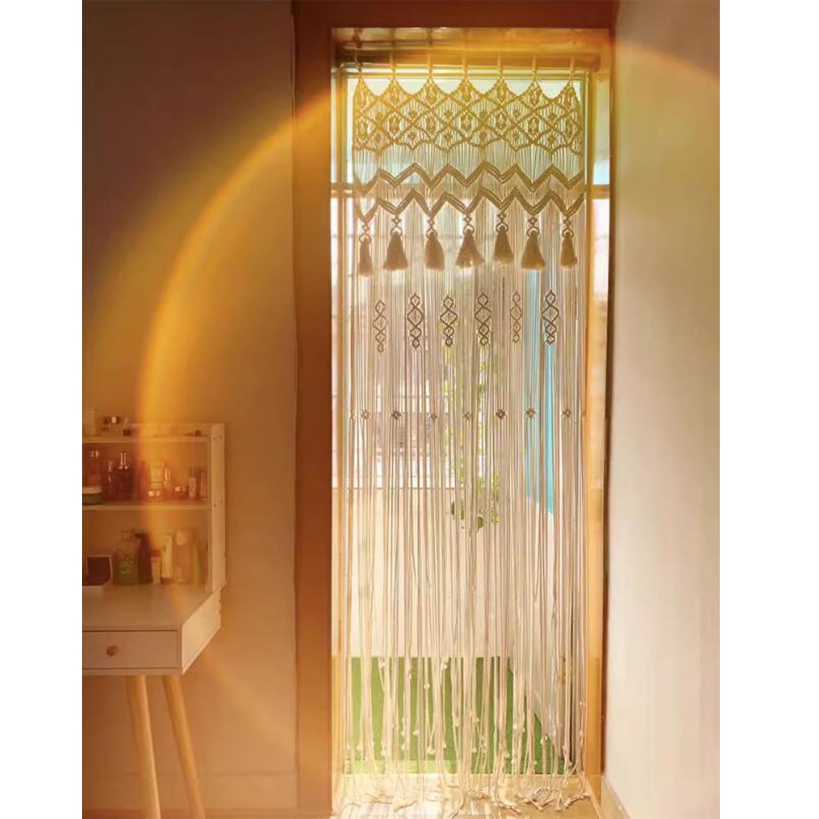 Boho gordijnen, gevlochten katoenen macramé gordijnen, hangende